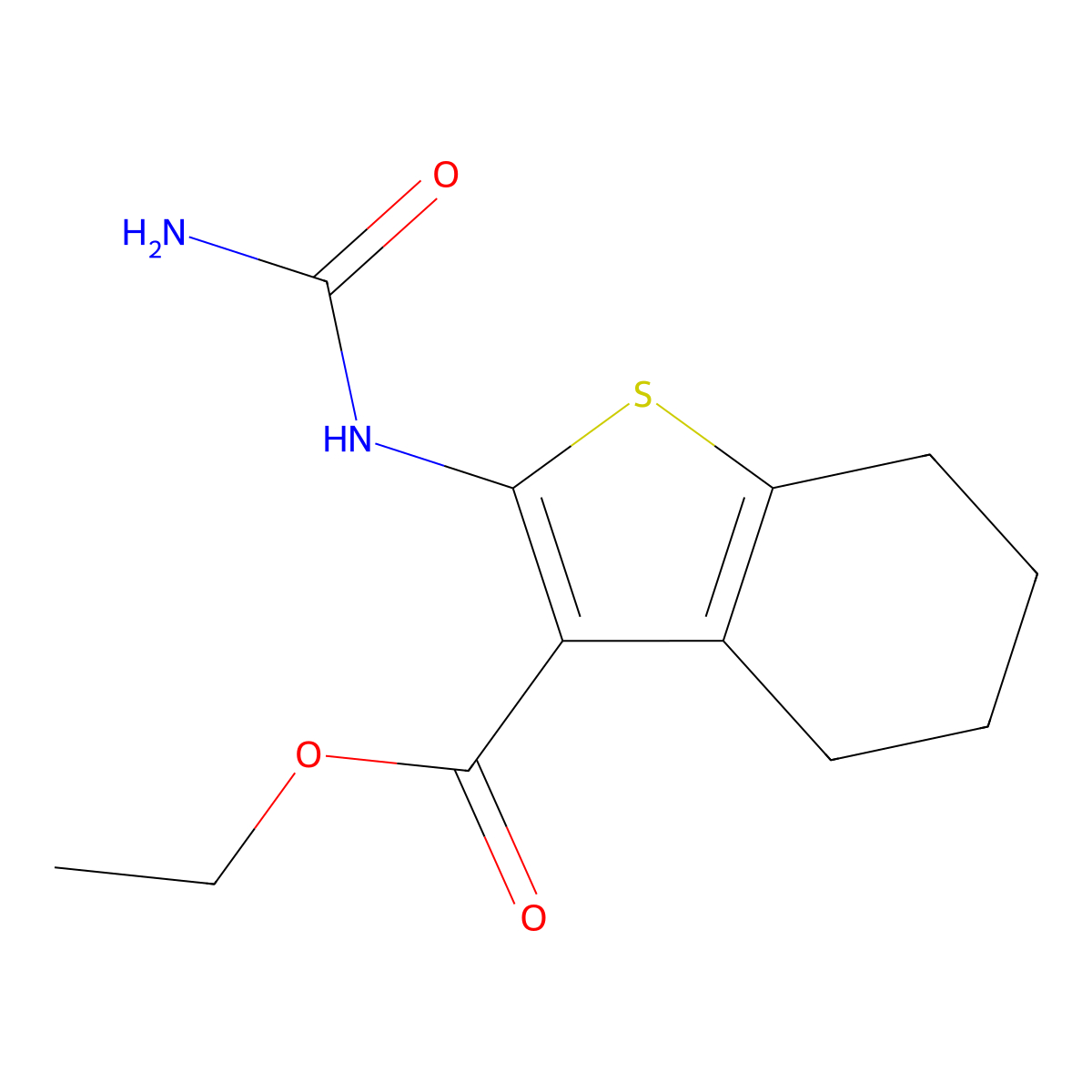 Ethyl 2-(carbamoylamino)-4,5,6,7-tetrahydro-1-benzothiophene-3-carboxylate molecular structure, CAS 100068-52-8