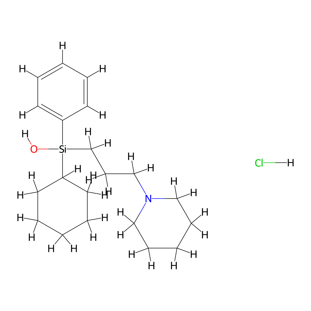 Silanol, cyclohexylphenyl[3-(1-piperidinyl)propyl]-, hydrochloride molecular structure, CAS 100069-68-9