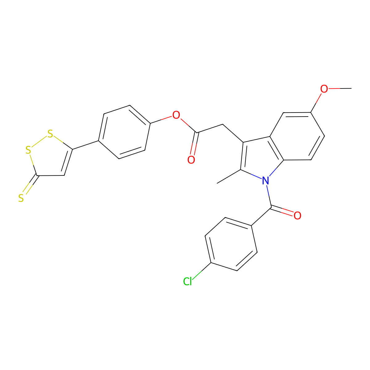 [4-(5-Sulfanylidenedithiol-3-yl)phenyl] 2-[1-(4-chlorobenzoyl)-5-methoxy-2-methylindol-3-yl]acetate molecular structure, CAS 1000700-26-4