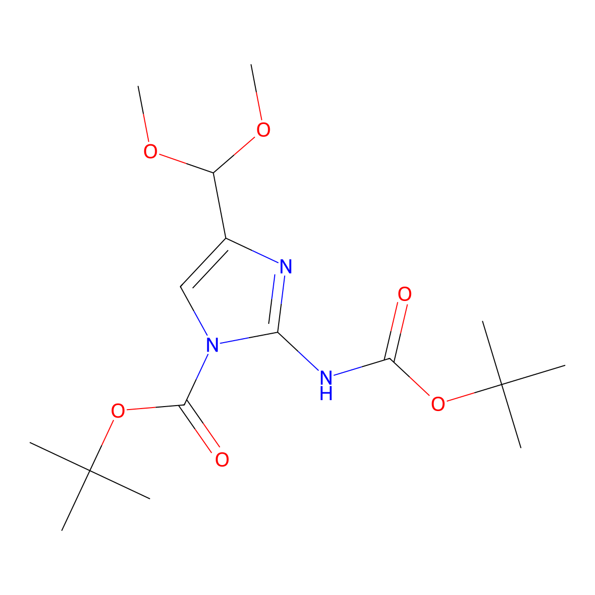 tert-Butyl 2-((tert-butoxycarbonyl)amino)-4-(dimethoxymethyl)-1H-imidazole-1-carboxylate molecular structure, CAS 1000701-68-7
