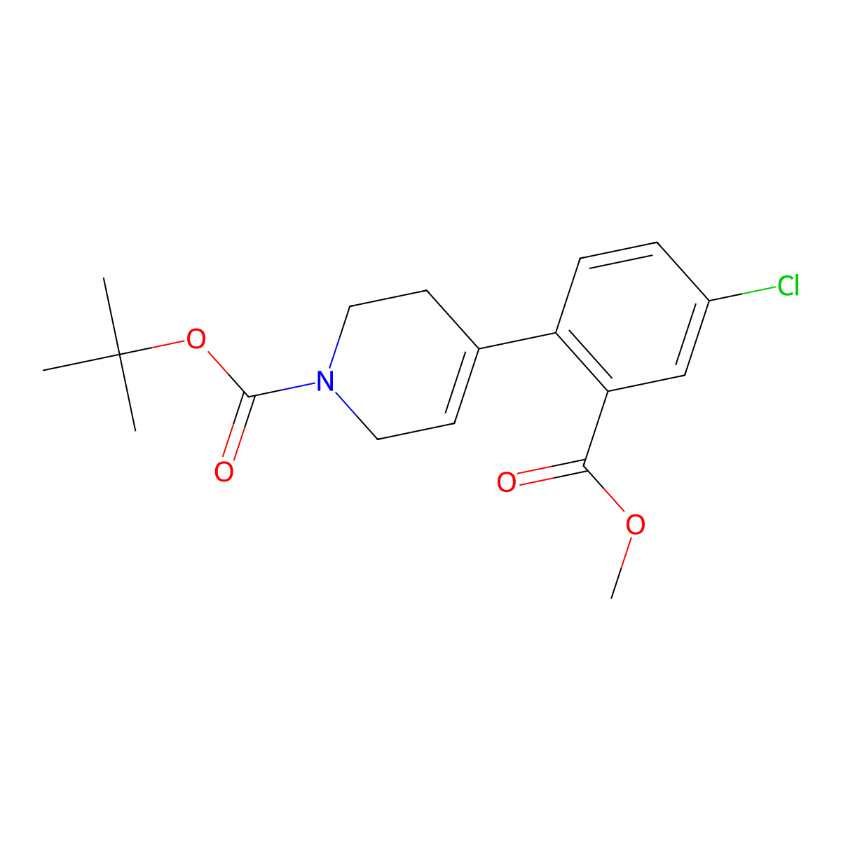 Tert-butyl 4-(4-chloro-2-(methoxycarbonyl)phenyl)-5,6-dihydropyridine-1(2H)-carboxylate molecular structure, CAS 1000771-64-1