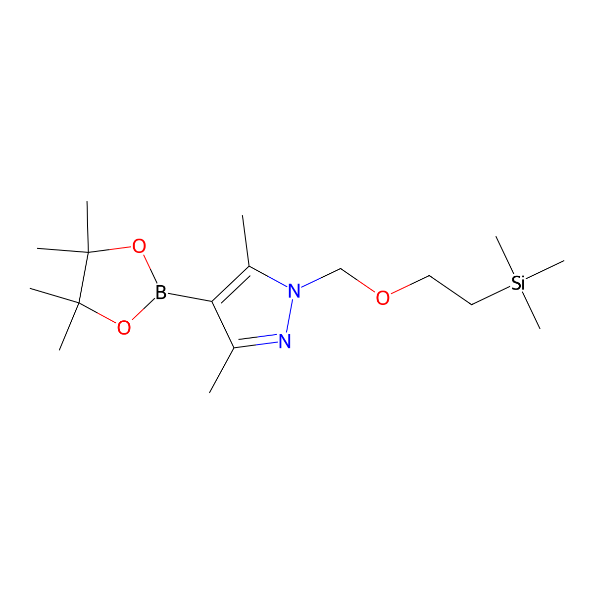 3,5-Dimethyl-4-(4,4,5,5-tetramethyl-1,3,2-dioxaborolan-2-yl)-1-((2-(trimethylsilyl)ethoxy)methyl)-1H-pyrazole molecular structure, CAS 1000801-22-8