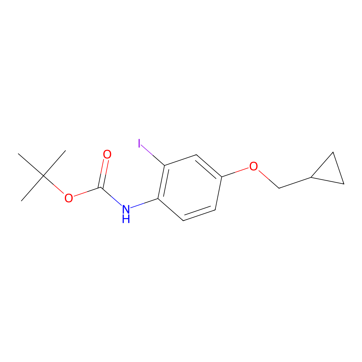 tert-butyl N-[4-(cyclopropylmethoxy)-2-iodophenyl]carbamate molecular structure, CAS 1000801-50-2