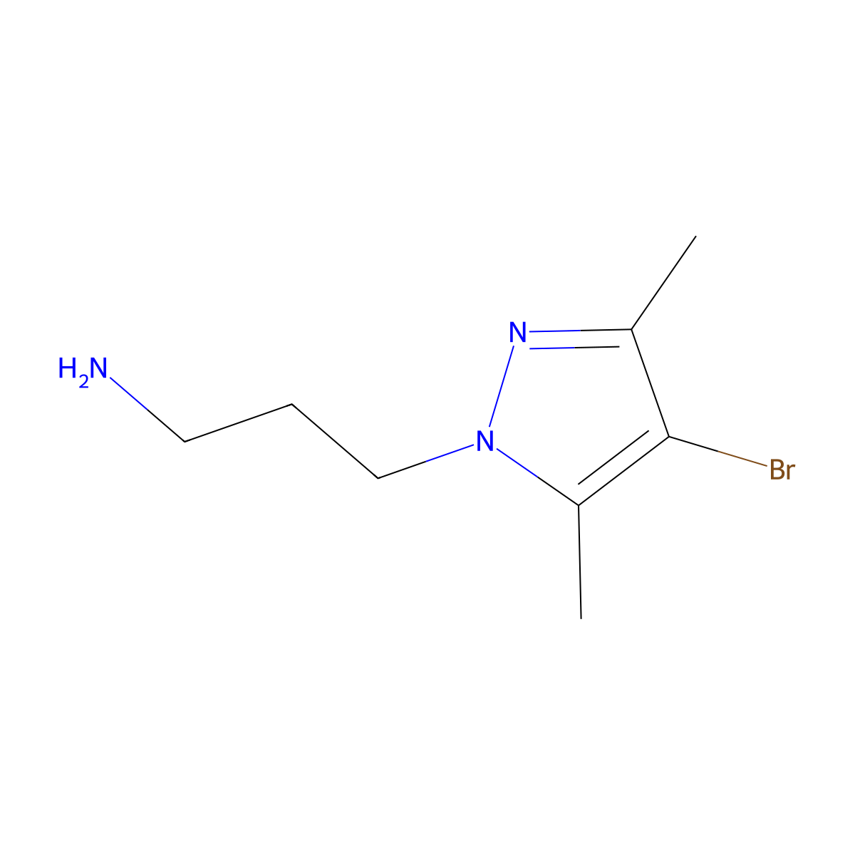 3-(4-bromo-3,5-dimethyl-1H-pyrazol-1-yl)propan-1-amine molecular structure, CAS 1000802-72-1
