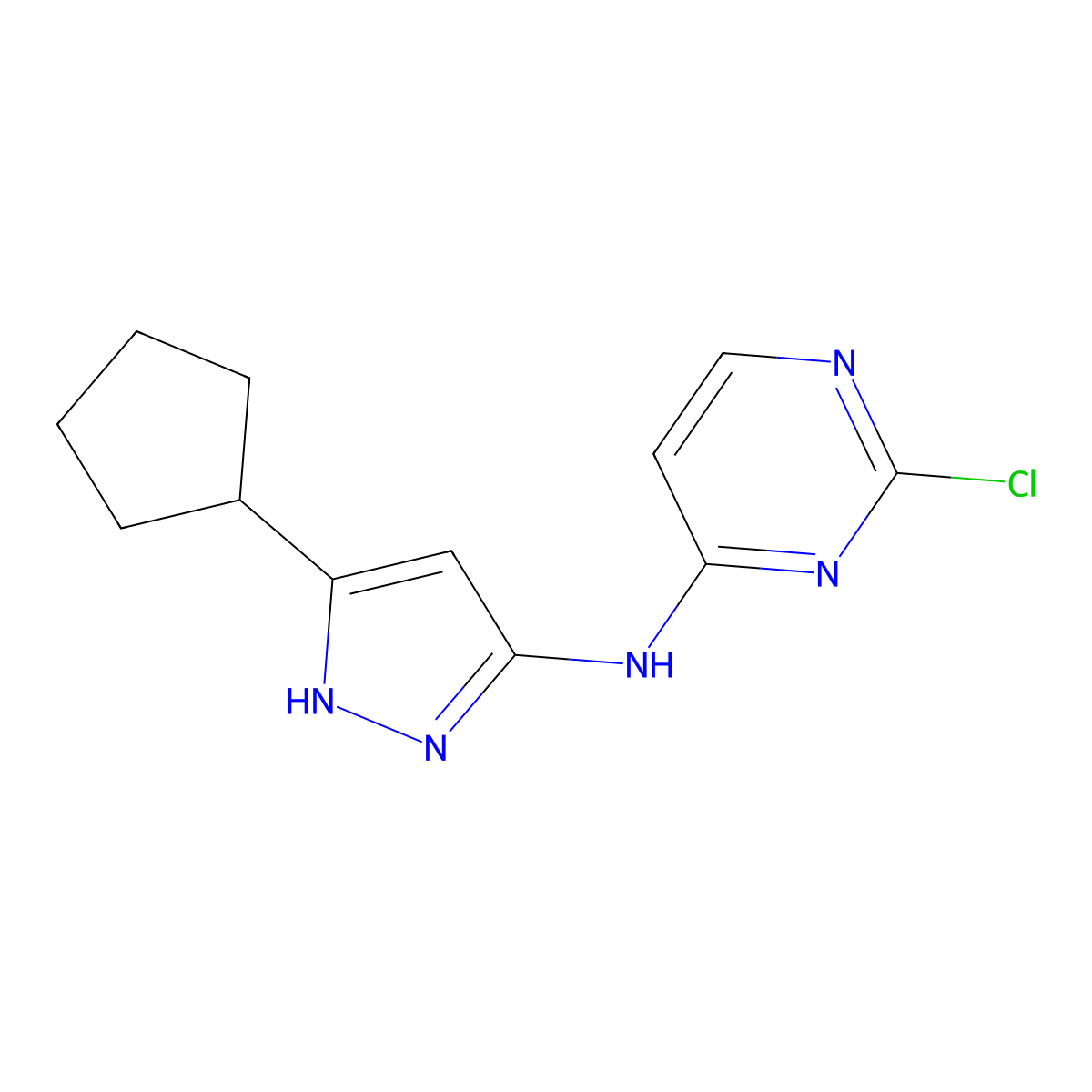 2-chloro-N-(5-cyclopentyl-2H-pyrazol-3-yl)pyrimidin-4-amine molecular structure, CAS 1000895-30-6