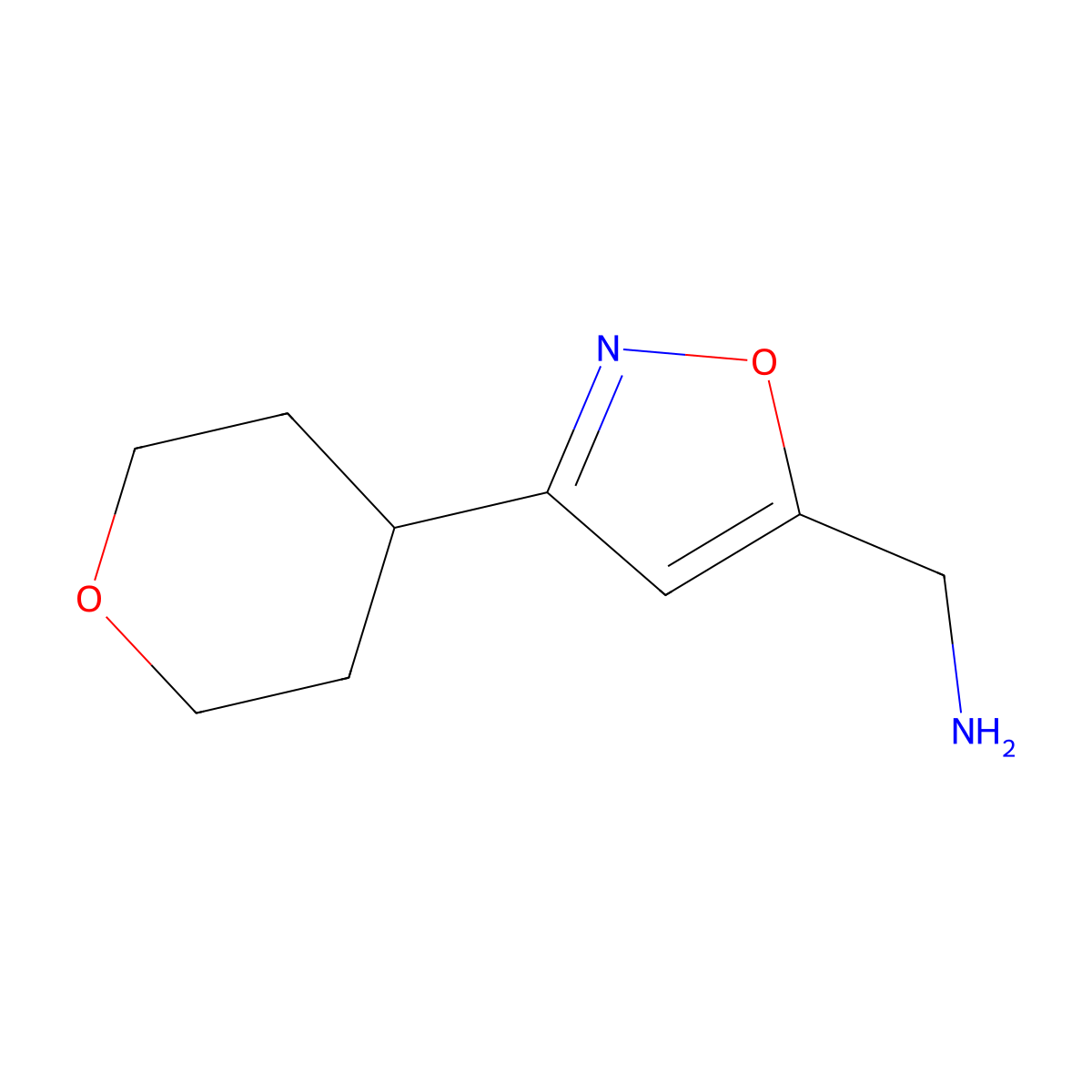 [3-(Oxan-4-yl)-1,2-oxazol-5-yl]methanamine molecular structure, CAS 1000896-48-9