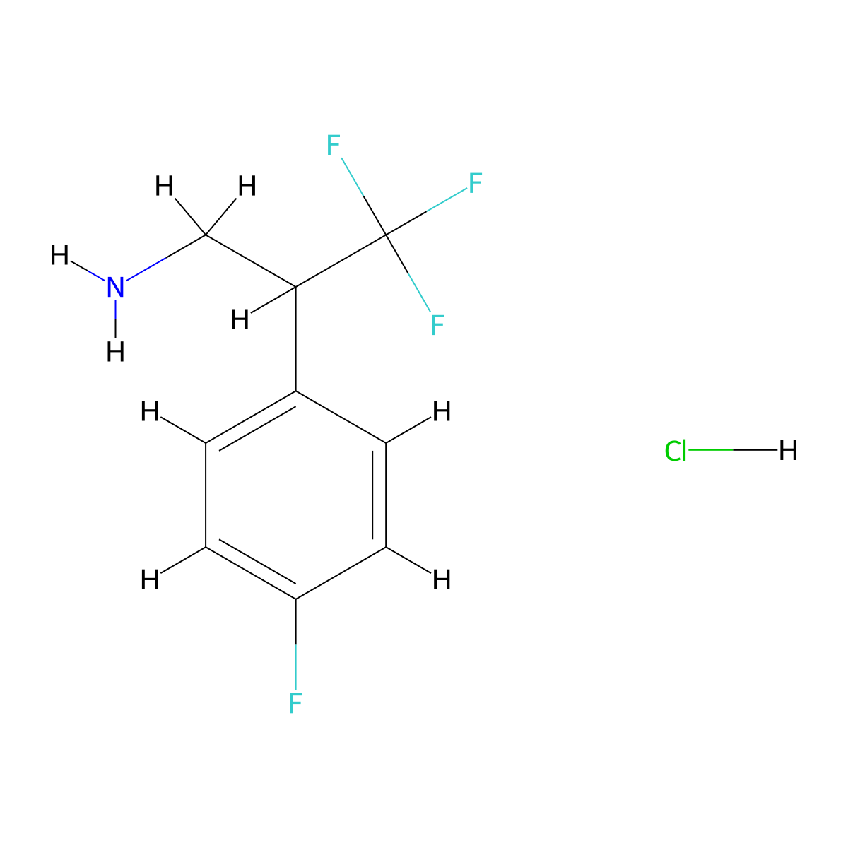 3,3,3-Trifluoro-2-(4-fluorophenyl)propan-1-amine hydrochloride molecular structure, CAS 10009-33-3