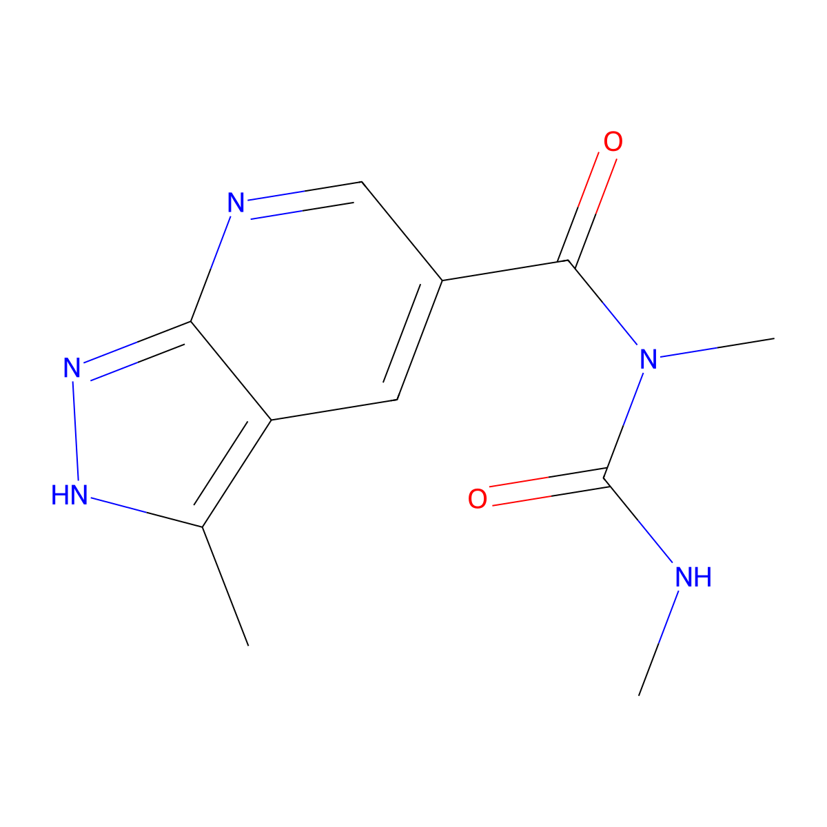 1,3-dimethyl-1-{3-methyl-1H-pyrazolo[3,4-b]pyridine-5-carbonyl}urea molecular structure, CAS 1000929-95-2