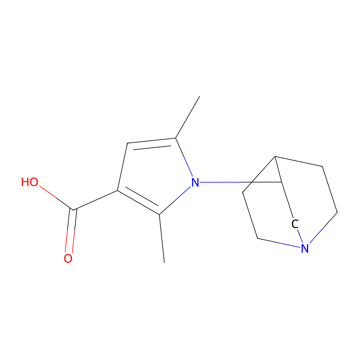 1-(1-azabicyclo(2.2.2)octan-3-yl)-2,5-dimethyl-1H-pyrrole-3-carboxylic acid molecular structure, CAS 1000930-76-6