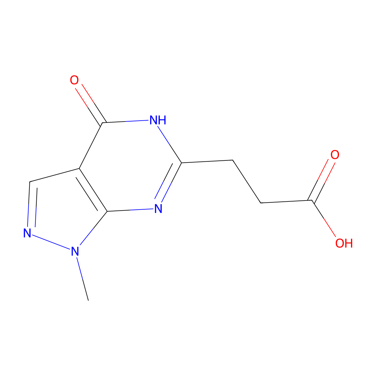 3-{1-methyl-4-oxo-1H,4H,5H-pyrazolo[3,4-d]pyrimidin-6-yl}propanoic acid molecular structure, CAS 1000931-71-4