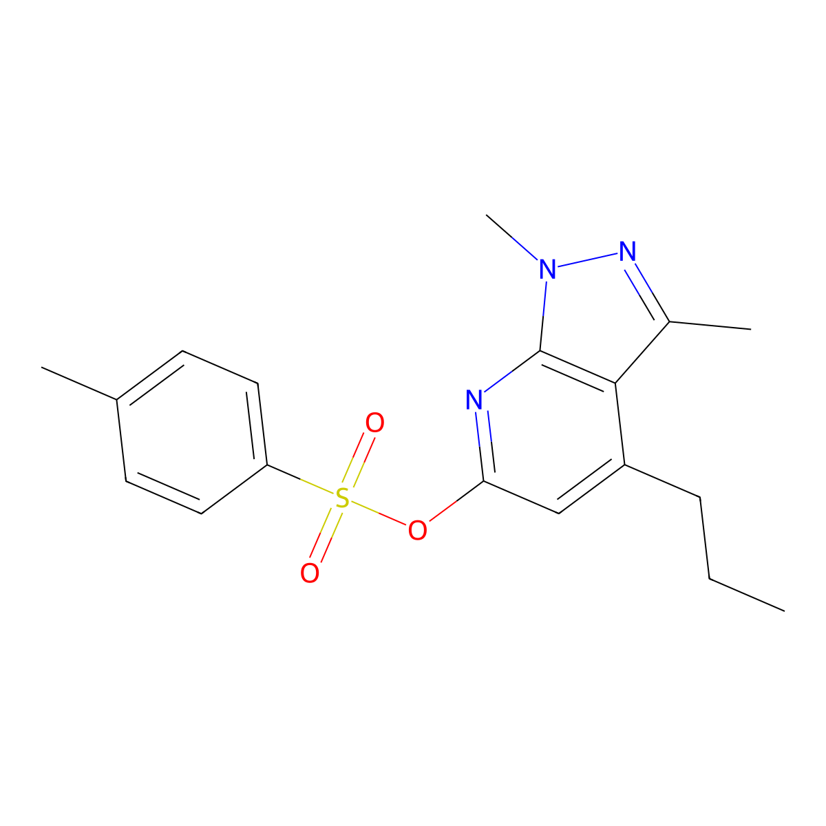 1,3-dimethyl-4-propyl-1H-pyrazolo[3,4-b]pyridin-6-yl 4-methylbenzene-1-sulfonate molecular structure, CAS 1000932-04-6