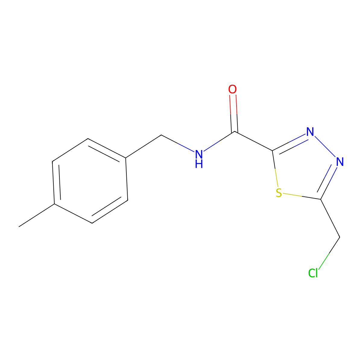 5-(chloromethyl)-N-((4-methylphenyl)methyl)-1,3,4-thiadiazole-2-carboxamide molecular structure, CAS 1000932-24-0