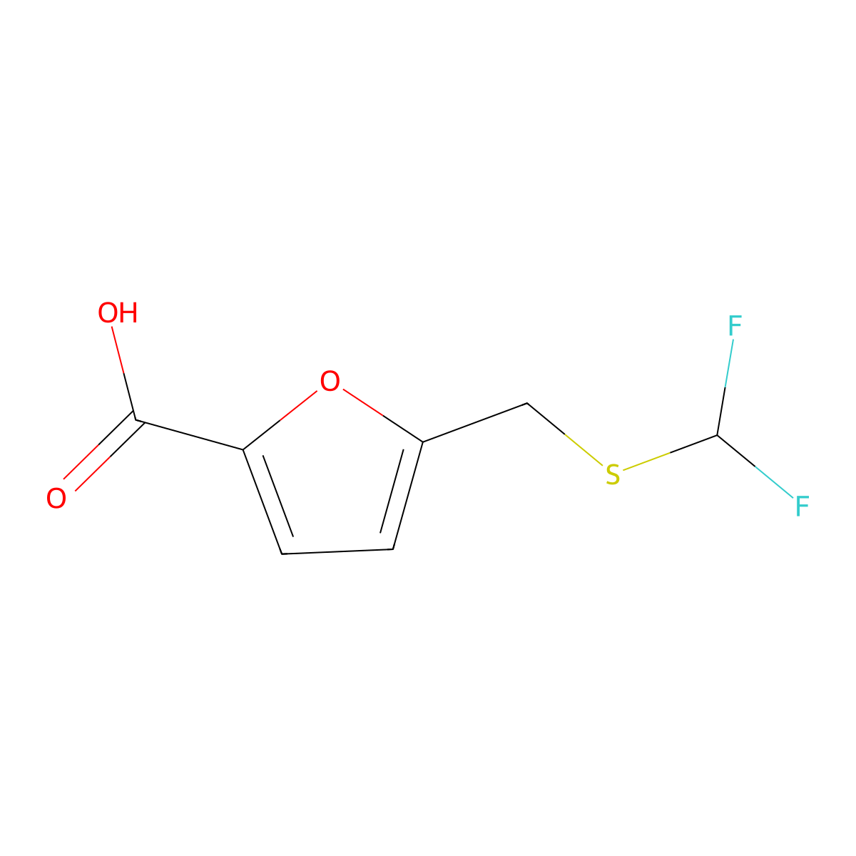 5-{[(Difluoromethyl)sulfanyl]methyl}furan-2-carboxylic acid molecular structure, CAS 1000932-45-5