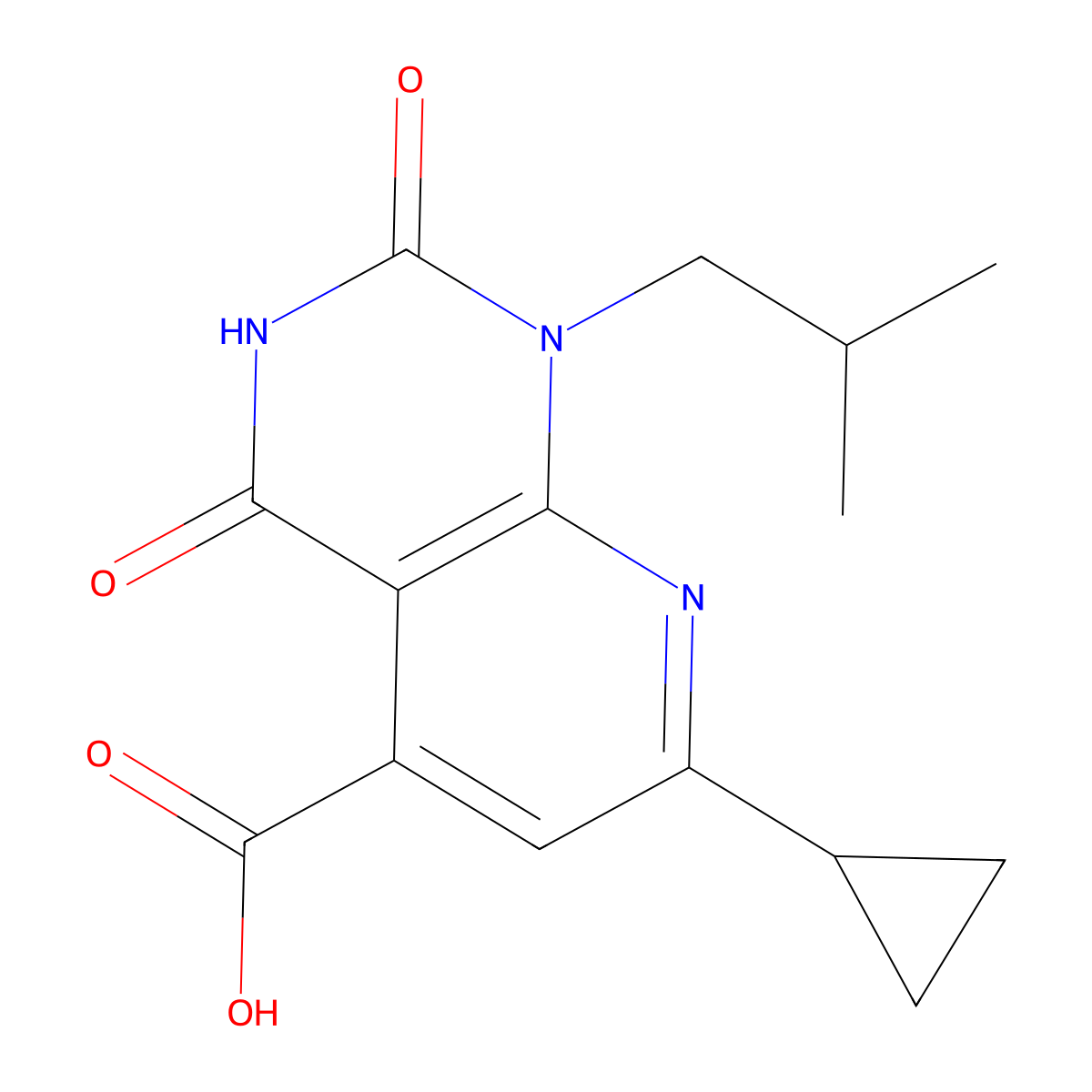 7-cyclopropyl-1-(2-methylpropyl)-2,4-dioxo-1H,2H,3H,4H-pyrido(2,3-d)pyrimidine-5-carboxylic acid molecular structure, CAS 1000932-61-5