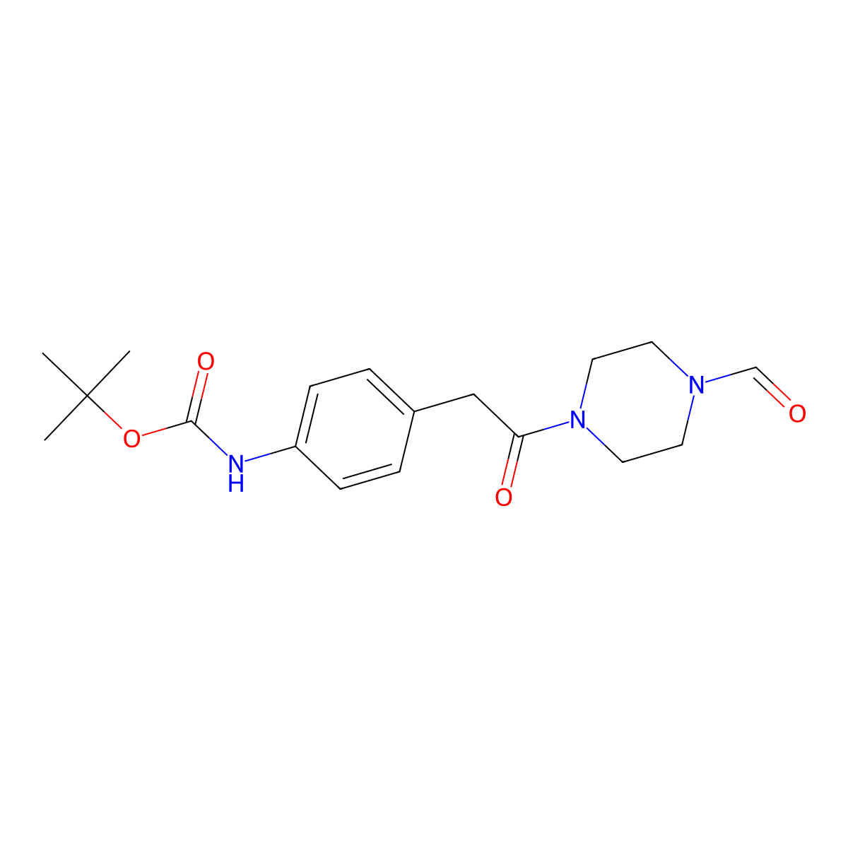 tert-butyl N-(4-(2-(4-formylpiperazin-1-yl)-2-oxoethyl)phenyl)carbamate molecular structure, CAS 1000932-68-2