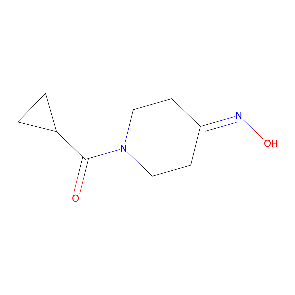 1-(Cyclopropylcarbonyl)piperidin-4-one oxime molecular structure, CAS 1000932-71-7