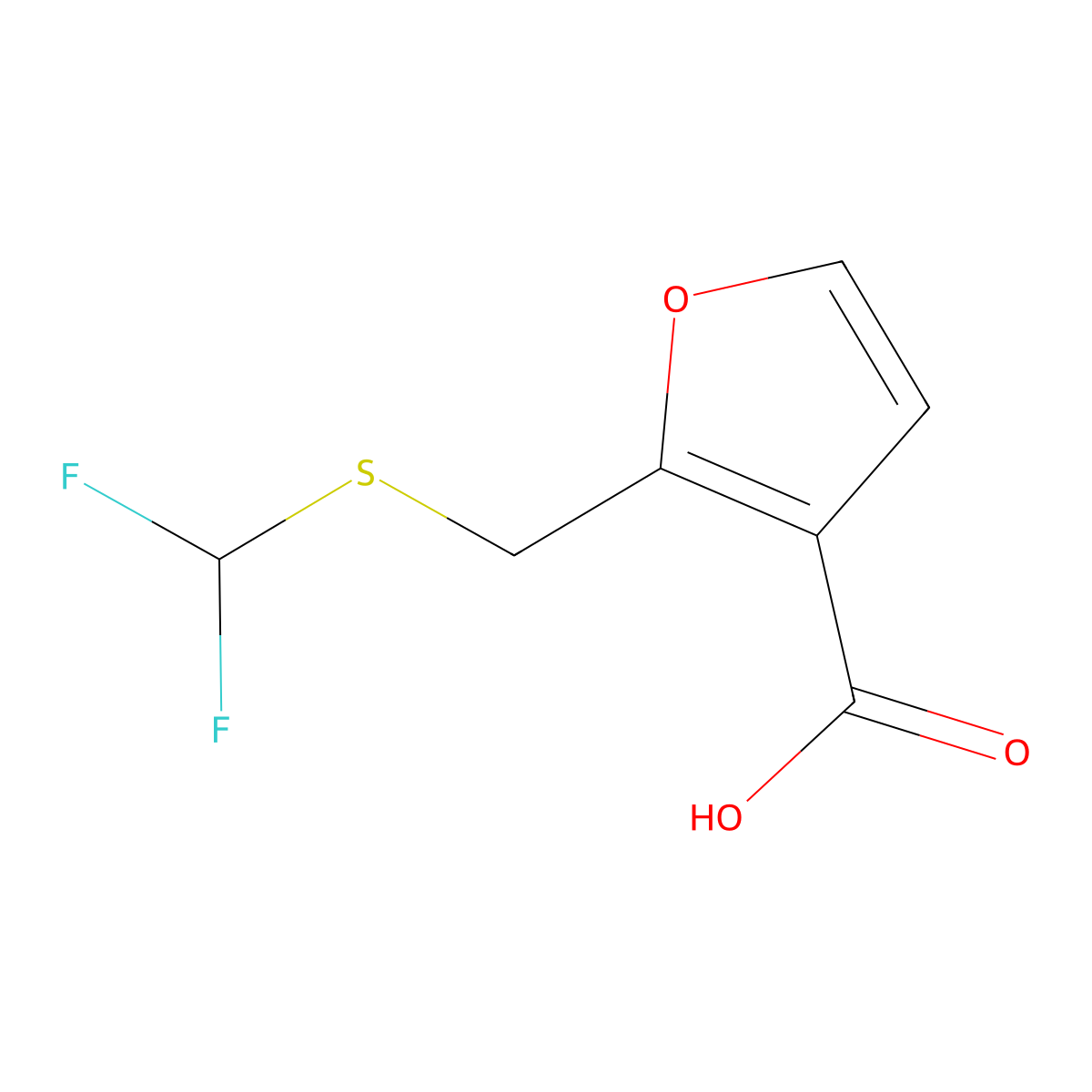 2-{[(Difluoromethyl)sulfanyl]methyl}furan-3-carboxylic acid molecular structure, CAS 1000932-75-1