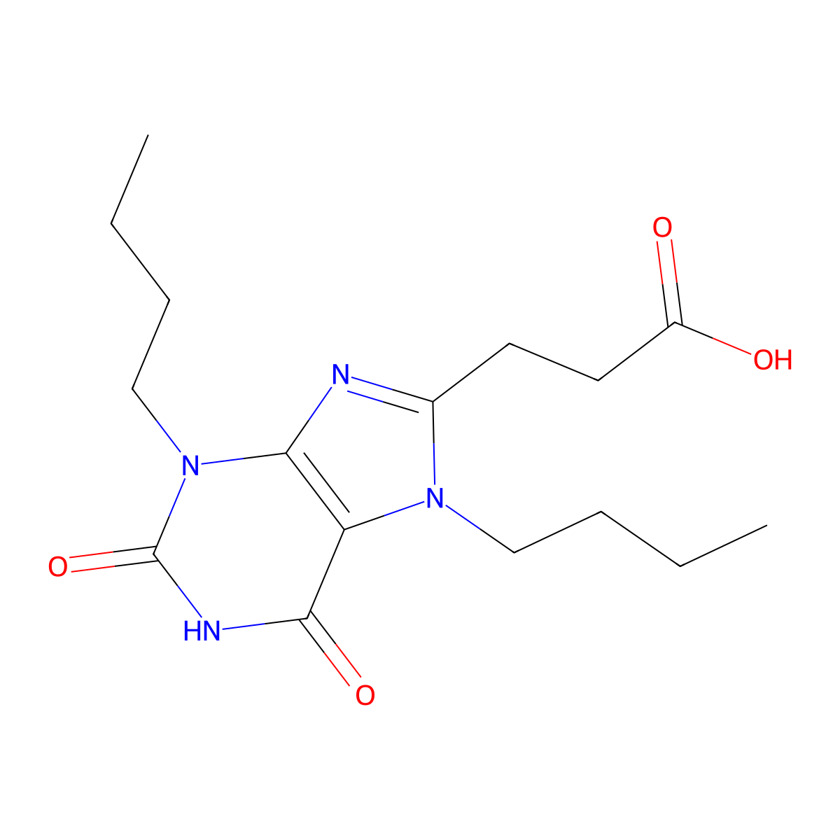 3-(3,7-dibutyl-2,6-dioxo-2,3,6,7-tetrahydro-1H-purin-8-yl)propanoic acid molecular structure, CAS 1000932-99-9