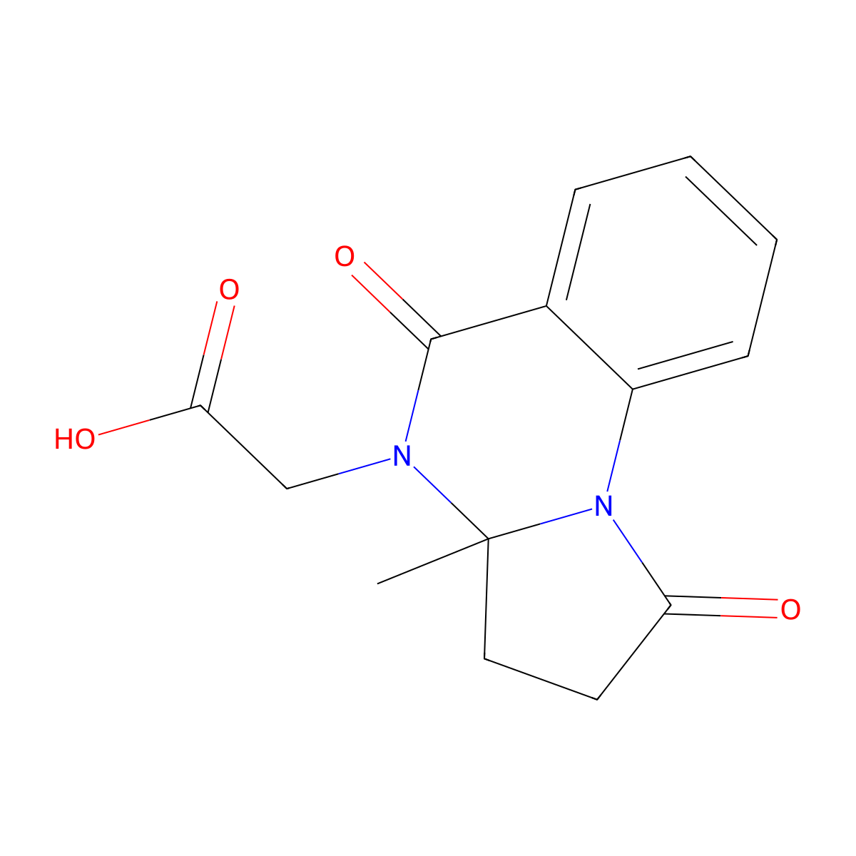 2-(3a-methyl-1,5-dioxo-1H,2H,3H,3aH,4H,5H-pyrrolo(1,2-a)quinazolin-4-yl)acetic acid molecular structure, CAS 1000933-03-8