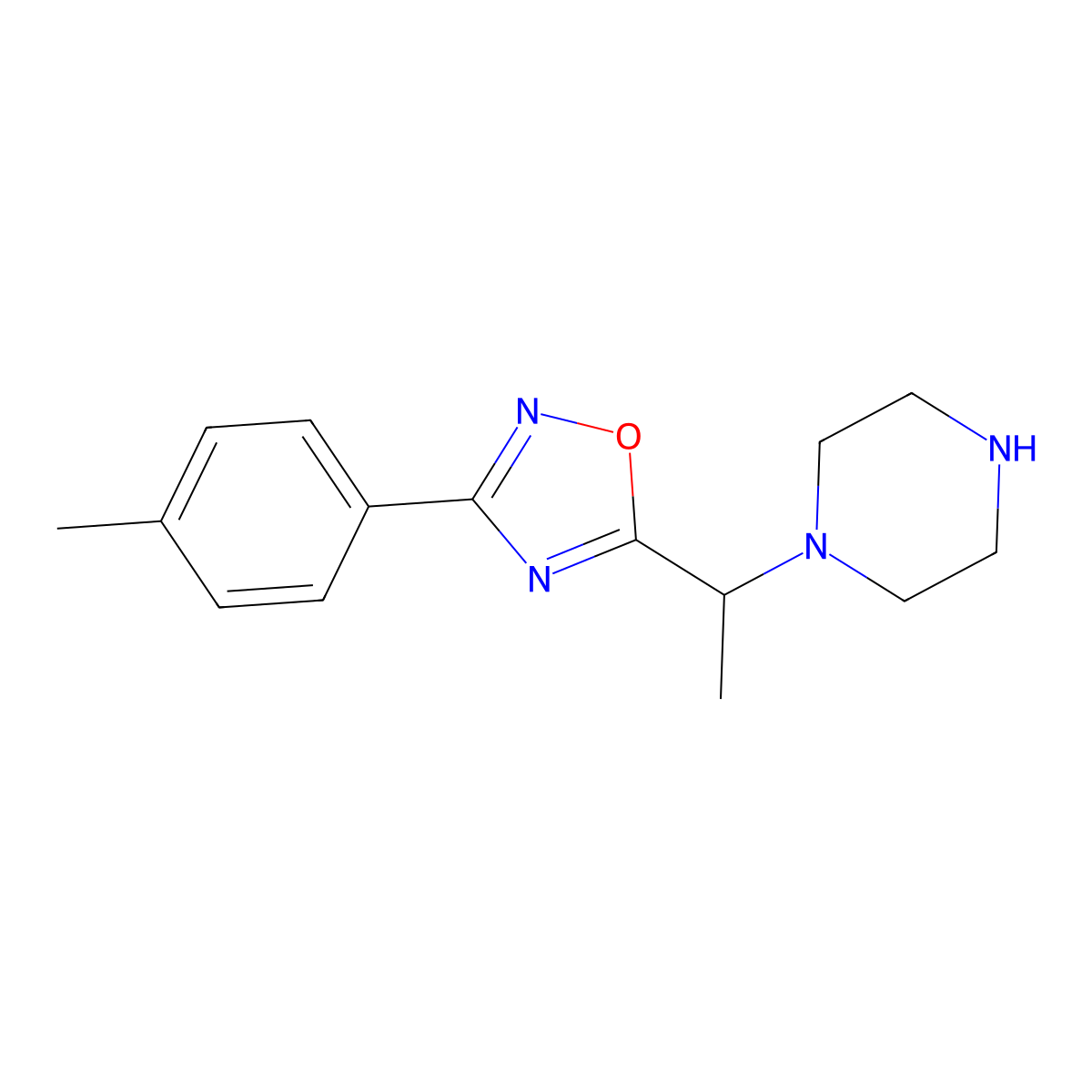 1-{1-[3-(4-Methylphenyl)-1,2,4-oxadiazol-5-yl]ethyl}piperazine molecular structure, CAS 1000933-07-2