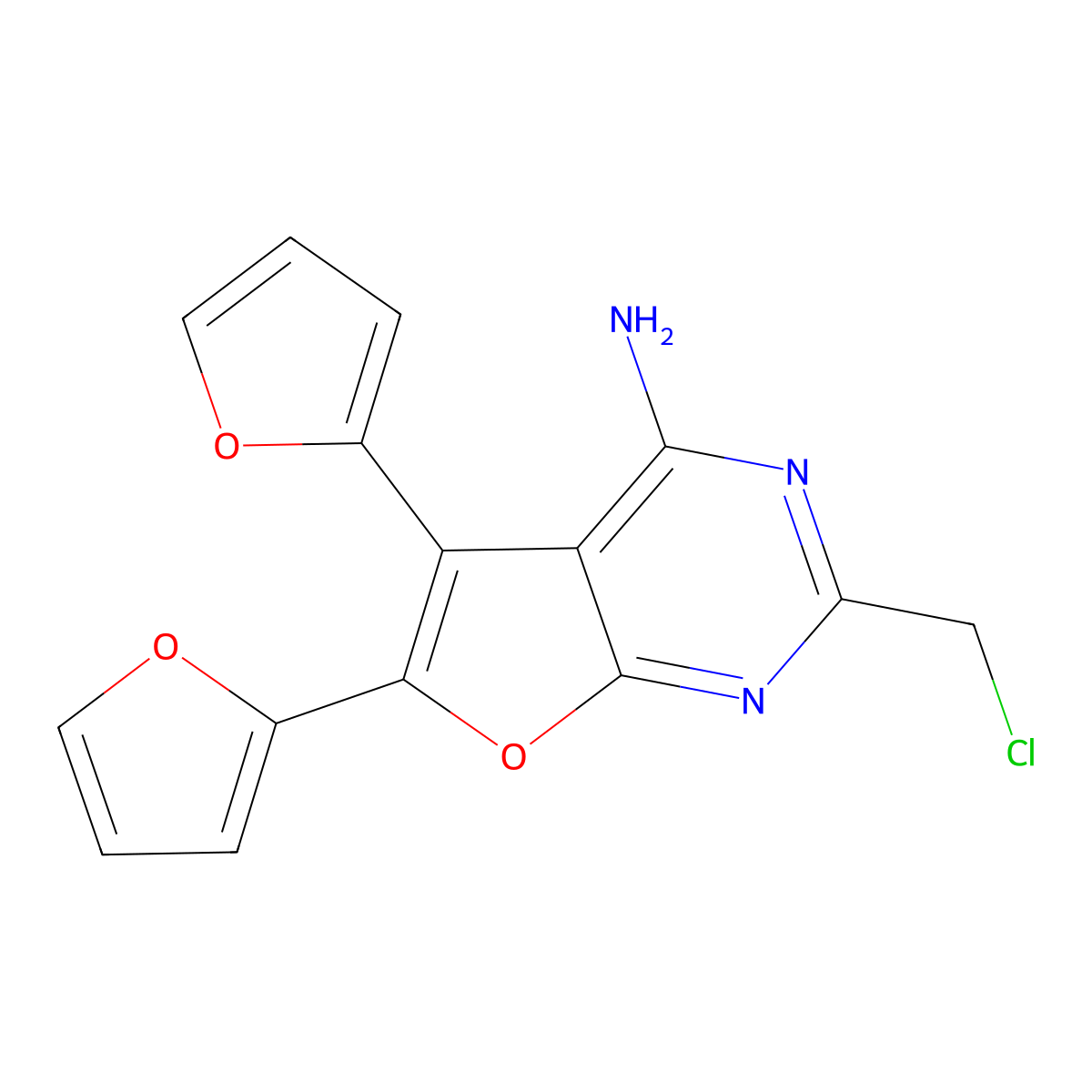 2-(Chloromethyl)-5,6-bis(furan-2-yl)furo[2,3-d]pyrimidin-4-amine molecular structure, CAS 1000933-76-5