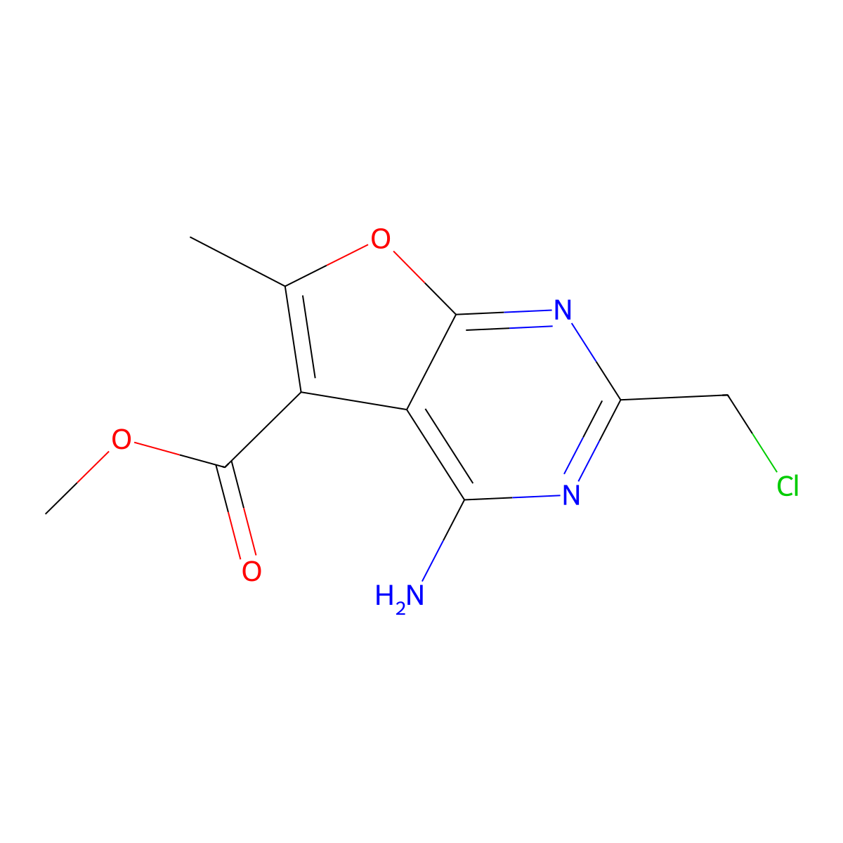 Methyl 4-amino-2-(chloromethyl)-6-methylfuro[2,3-d]pyrimidine-5-carboxylate molecular structure, CAS 1000933-85-6