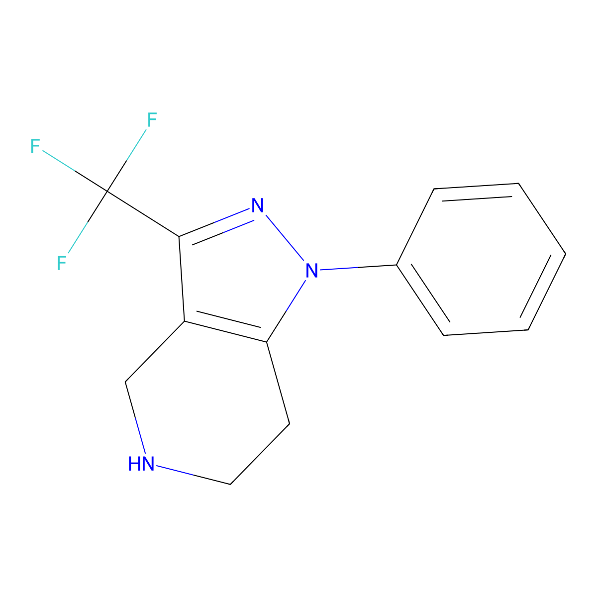 1-phenyl-3-(trifluoromethyl)-1H,4H,5H,6H,7H-pyrazolo[4,3-c]pyridine molecular structure, CAS 1000933-91-4