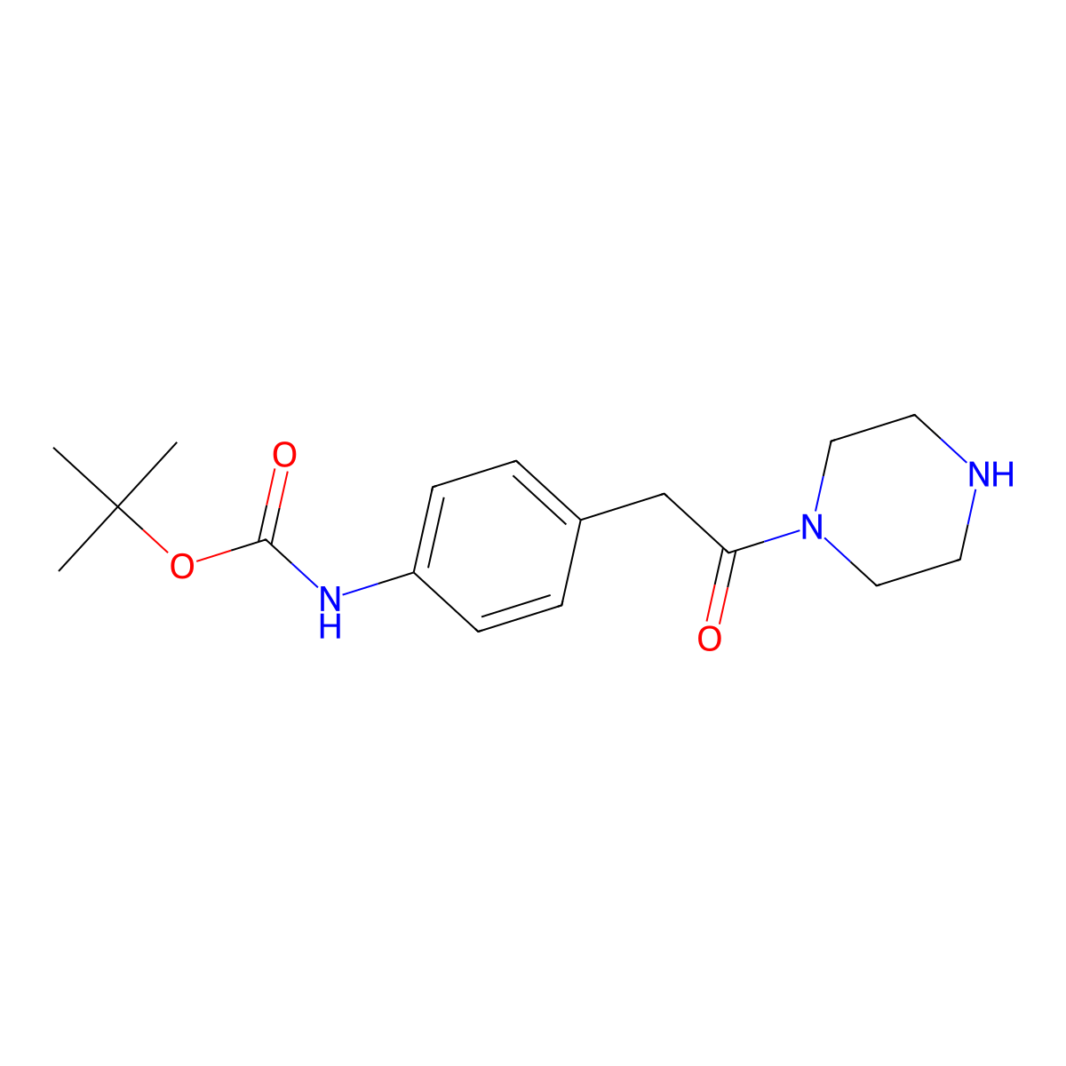 tert-butyl N-(4-(2-oxo-2-(piperazin-1-yl)ethyl)phenyl)carbamate molecular structure, CAS 1000934-11-1