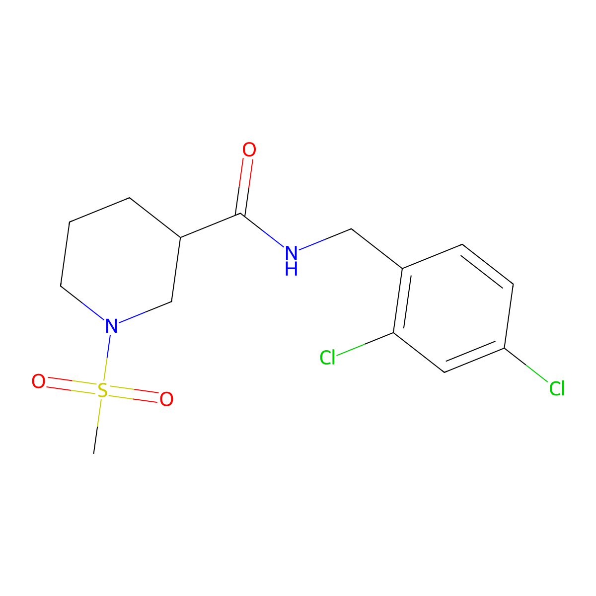 N-[(2,4-dichlorophenyl)methyl]-1-methylsulfonylpiperidine-3-carboxamide molecular structure, CAS 1000949-19-8