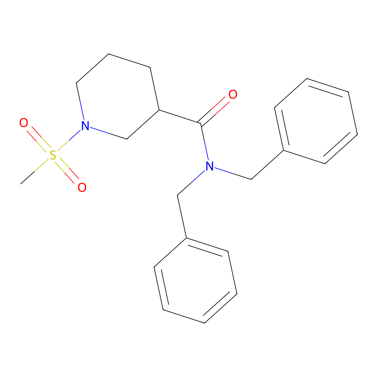 N,N-dibenzyl-1-(methylsulfonyl)piperidine-3-carboxamide molecular structure, CAS 1000949-56-3