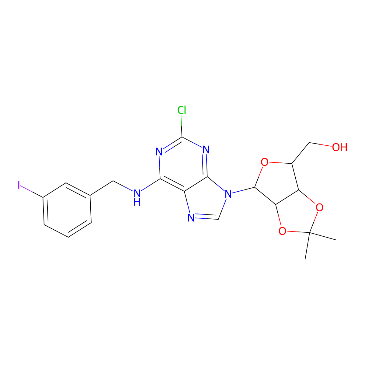 2-Chloro-N-[(3-iodophenyl)methyl]-2',3'-O-(1-methylethylidene) Adenosine molecular structure, CAS 1000980-71-1
