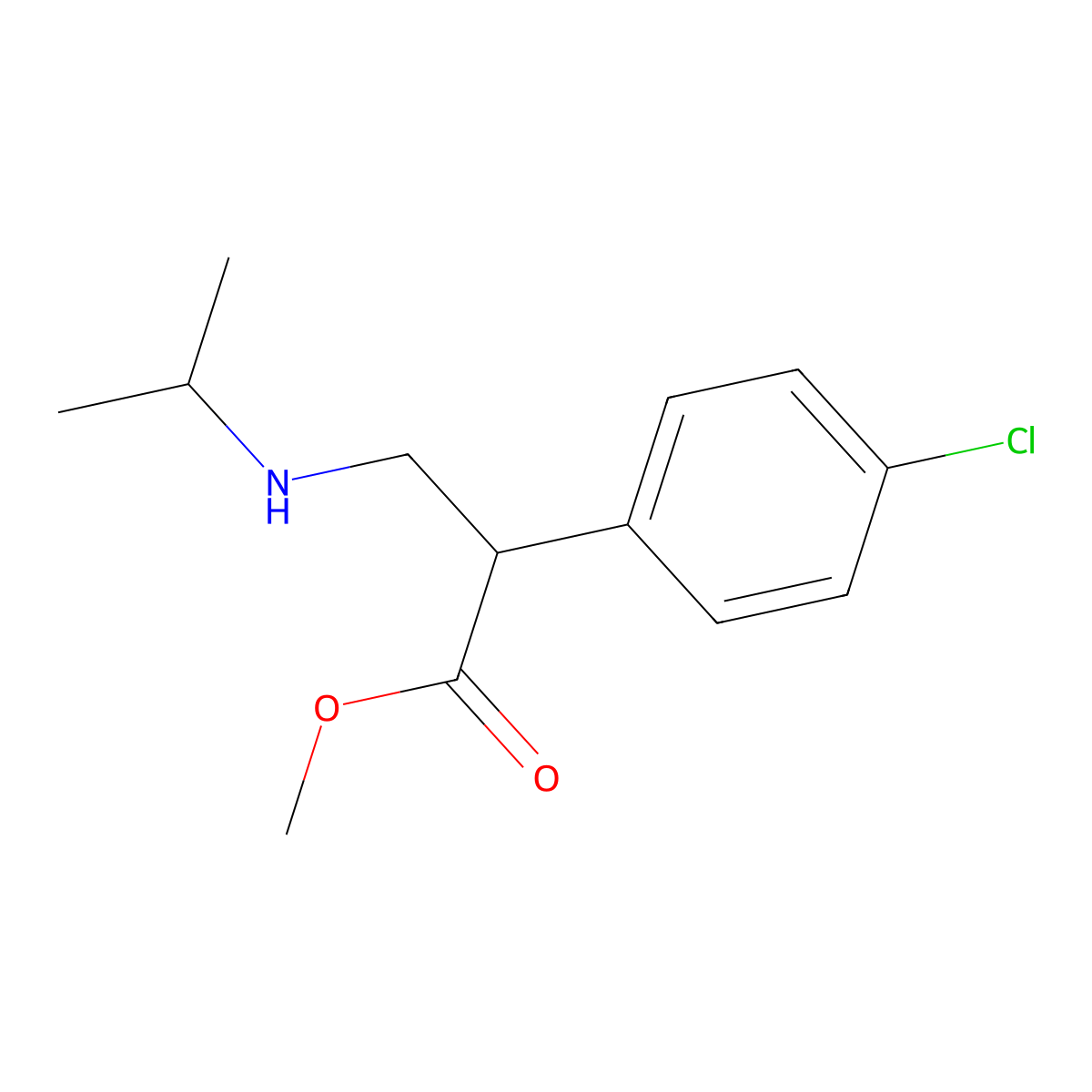 Methyl 2-(4-chlorophenyl)-3-[(propan-2-yl)amino]propanoate molecular structure, CAS 1000985-03-4