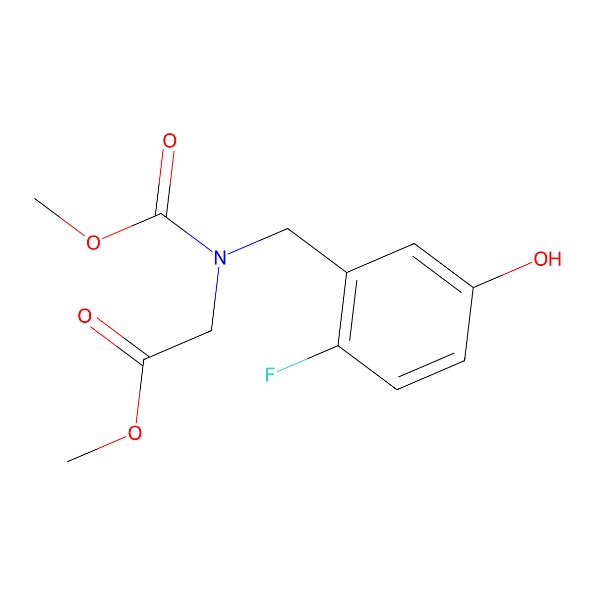 Methyl N-(2-fluoro-5-hydroxybenzyl)-N-(methoxycarbonyl)glycinate molecular structure, CAS 1000998-72-0