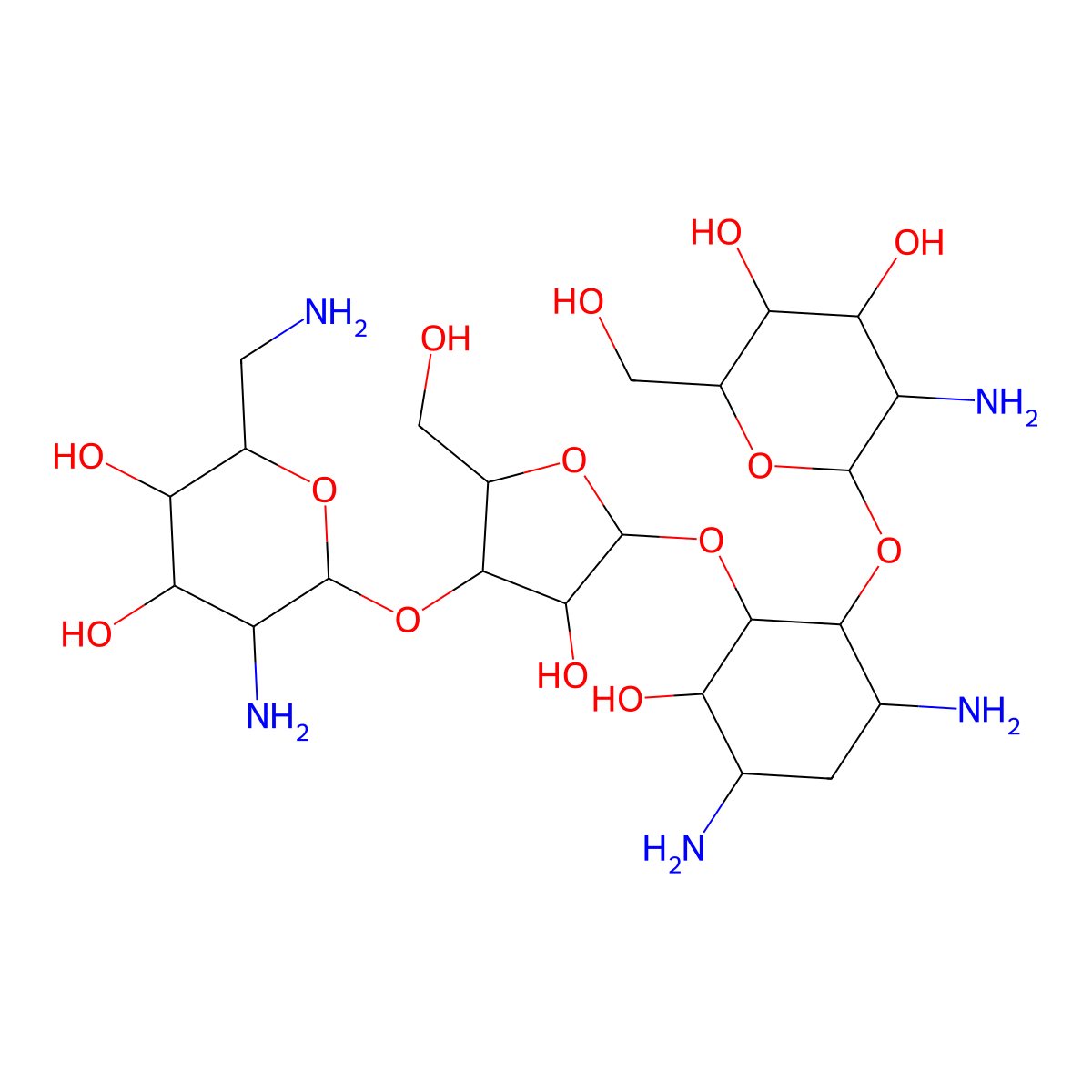 5-Amino-2-(aminomethyl)-6-[5-[3,5-diamino-2-[3-amino-4,5-dihydroxy-6-(hydroxymethyl)oxan-2-yl]oxy-6-hydroxycyclohexyl]oxy-4-hydroxy-2-(hydroxymethyl)oxolan-3-yl]oxyoxane-3,4-diol molecular structure, CAS 10010-79-4