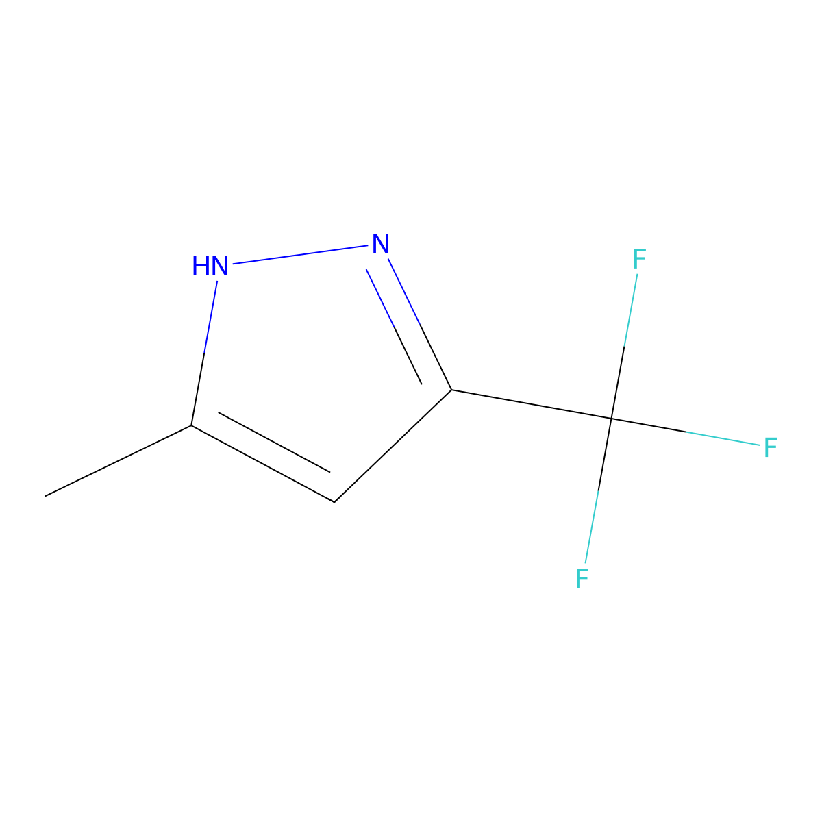 1H-Pyrazole, 3-methyl-5-(trifluoromethyl)- molecular structure, CAS 10010-93-2