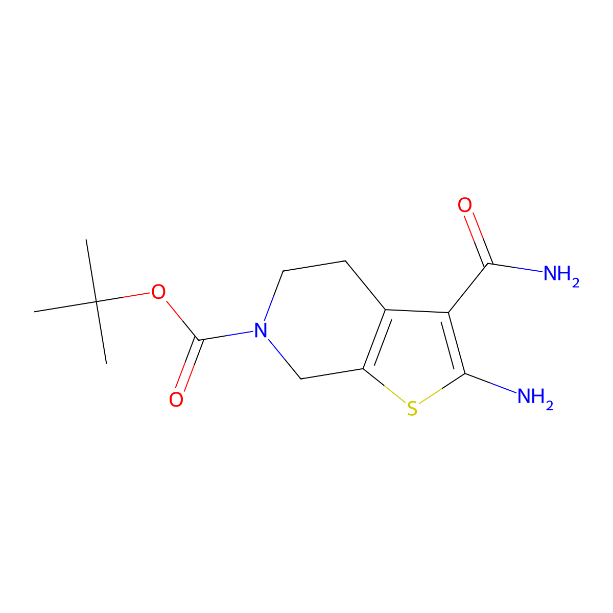 tert-Butyl 2-amino-3-carbamoyl-4,5-dihydrothieno[2,3-c]pyridine-6(7H)-carboxylate molecular structure, CAS 1001020-08-1