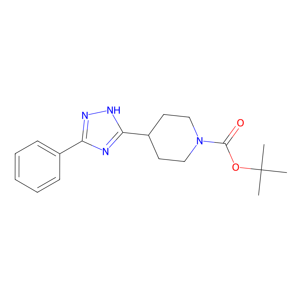 tert-butyl 4-(3-phenyl-1H-1,2,4-triazol-5-yl)piperidinecarboxylate molecular structure, CAS 1001022-57-6