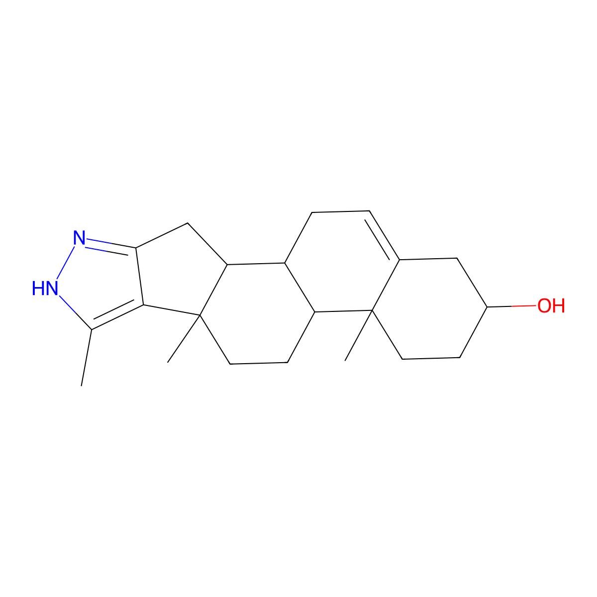 4a,6a,7-Trimethyl-1,2,3,4,4a,4b,5,6,6a,8,10,10a,10b,11-tetradecahydronaphtho[2',1':4,5]indeno[2,1-c]pyrazol-2-ol molecular structure, CAS 100104-80-1