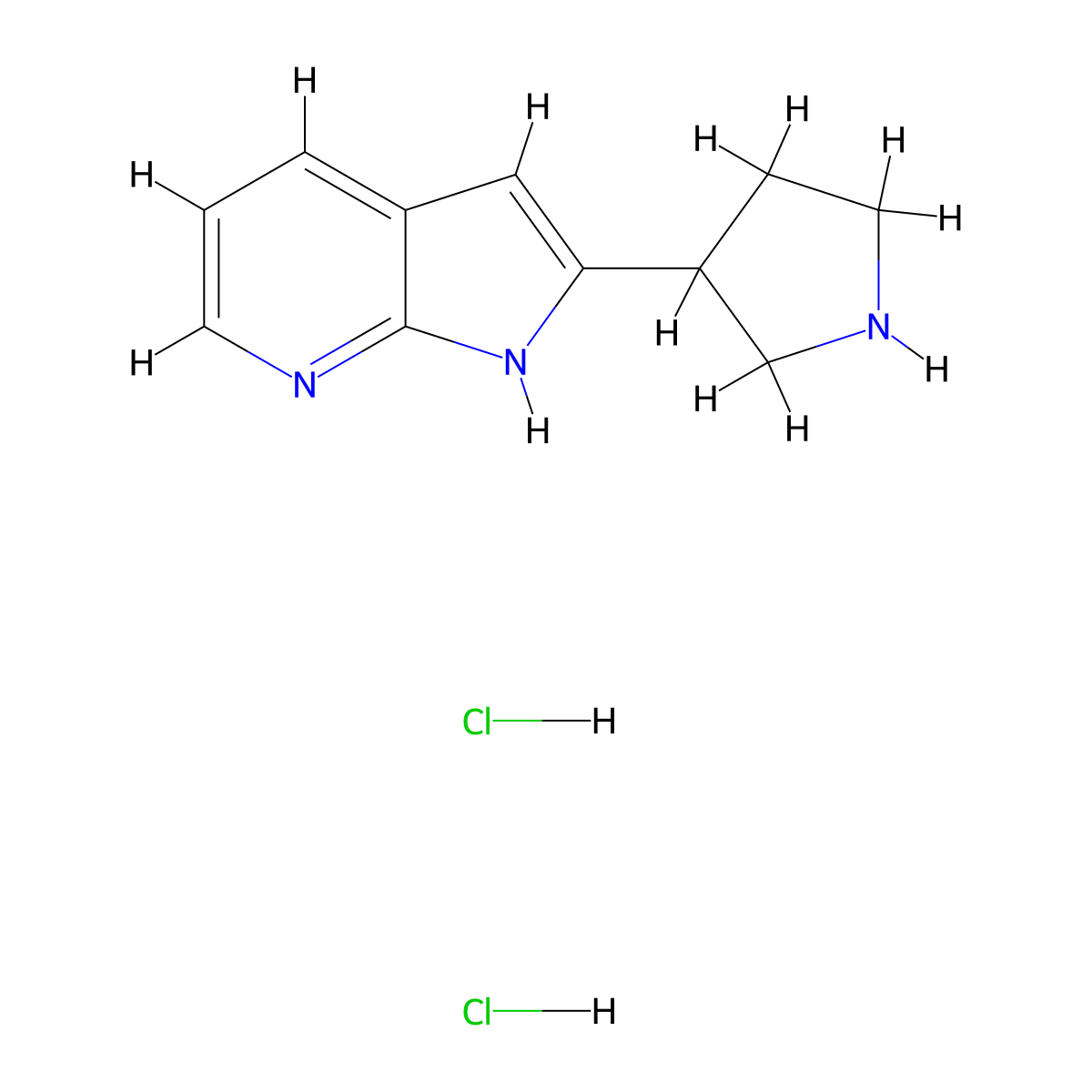 2-Pyrrolidin-3-yl-1H-pyrrolo[2,3-b]pyridine dihydrochloride molecular structure, CAS 1001069-32-4