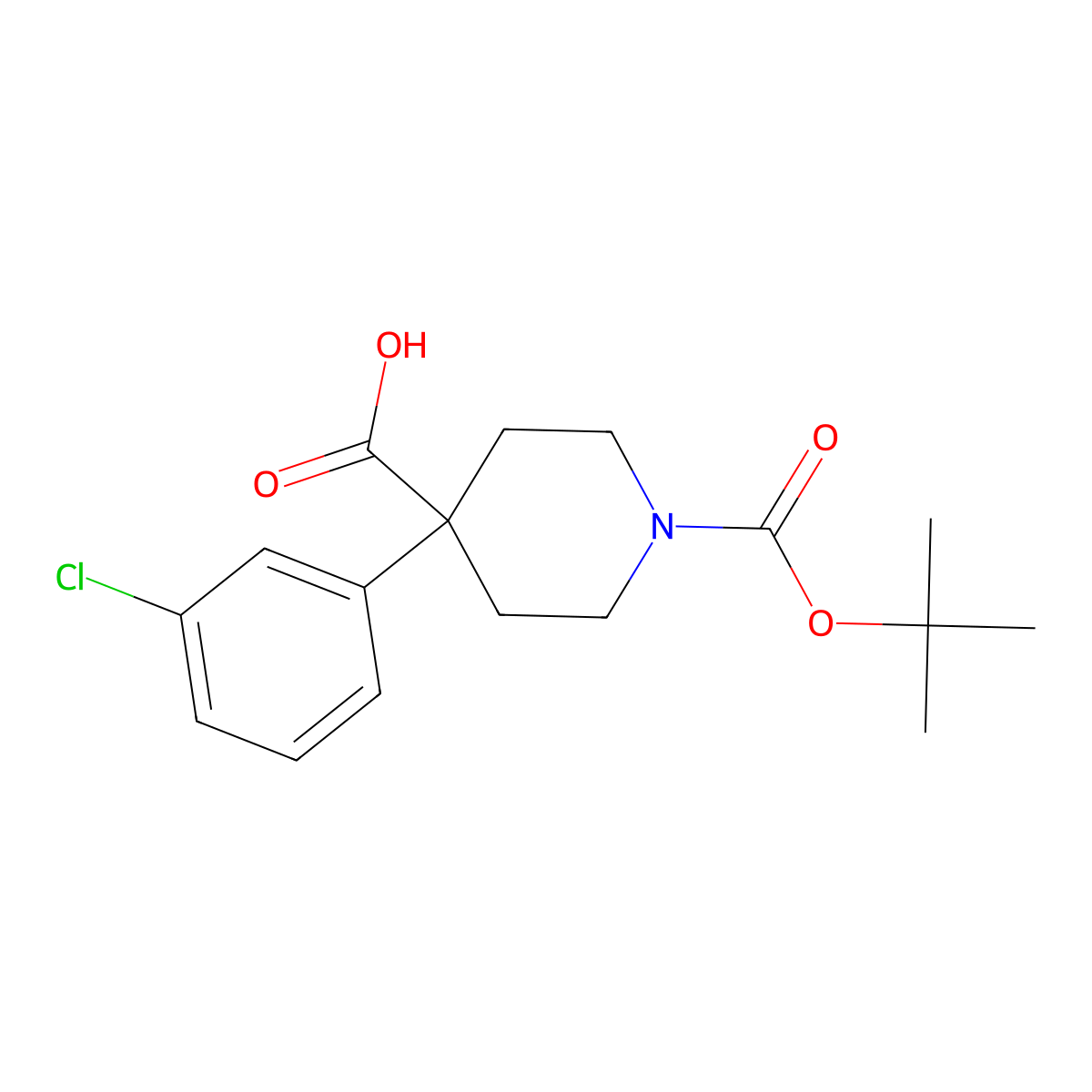 1-(Tert-butoxycarbonyl)-4-(3-chlorophenyl)piperidine-4-carboxylic acid molecular structure, CAS 1001124-90-8