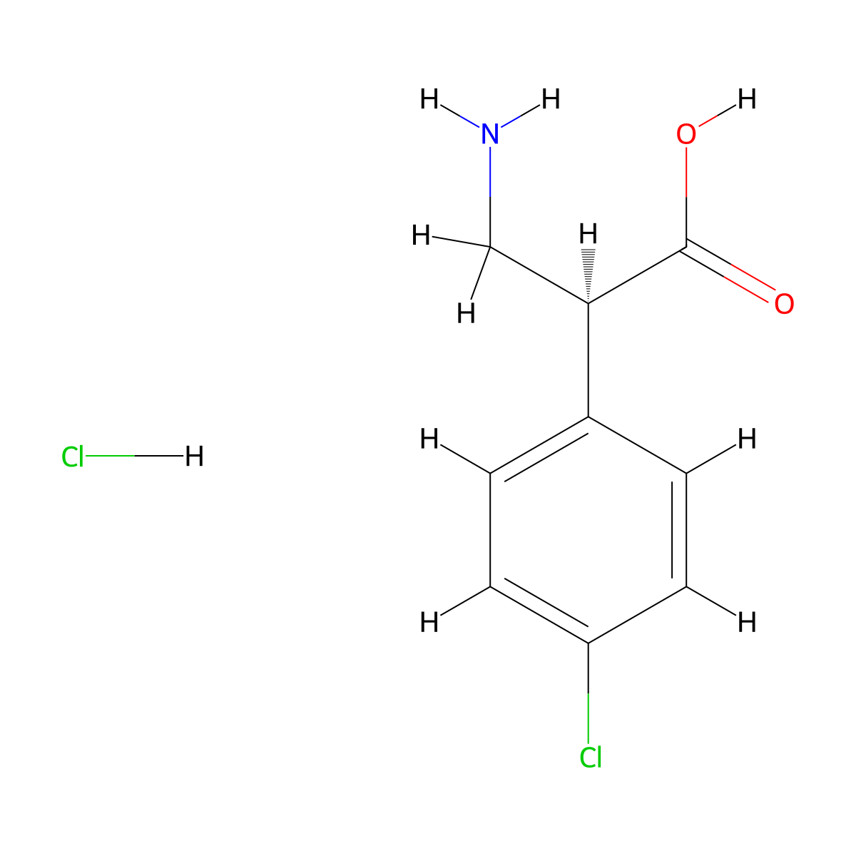 (S)-3-amino-2-(4-chlorophenyl)propanoic acid hydrochloride molecular structure, CAS 1001180-07-9