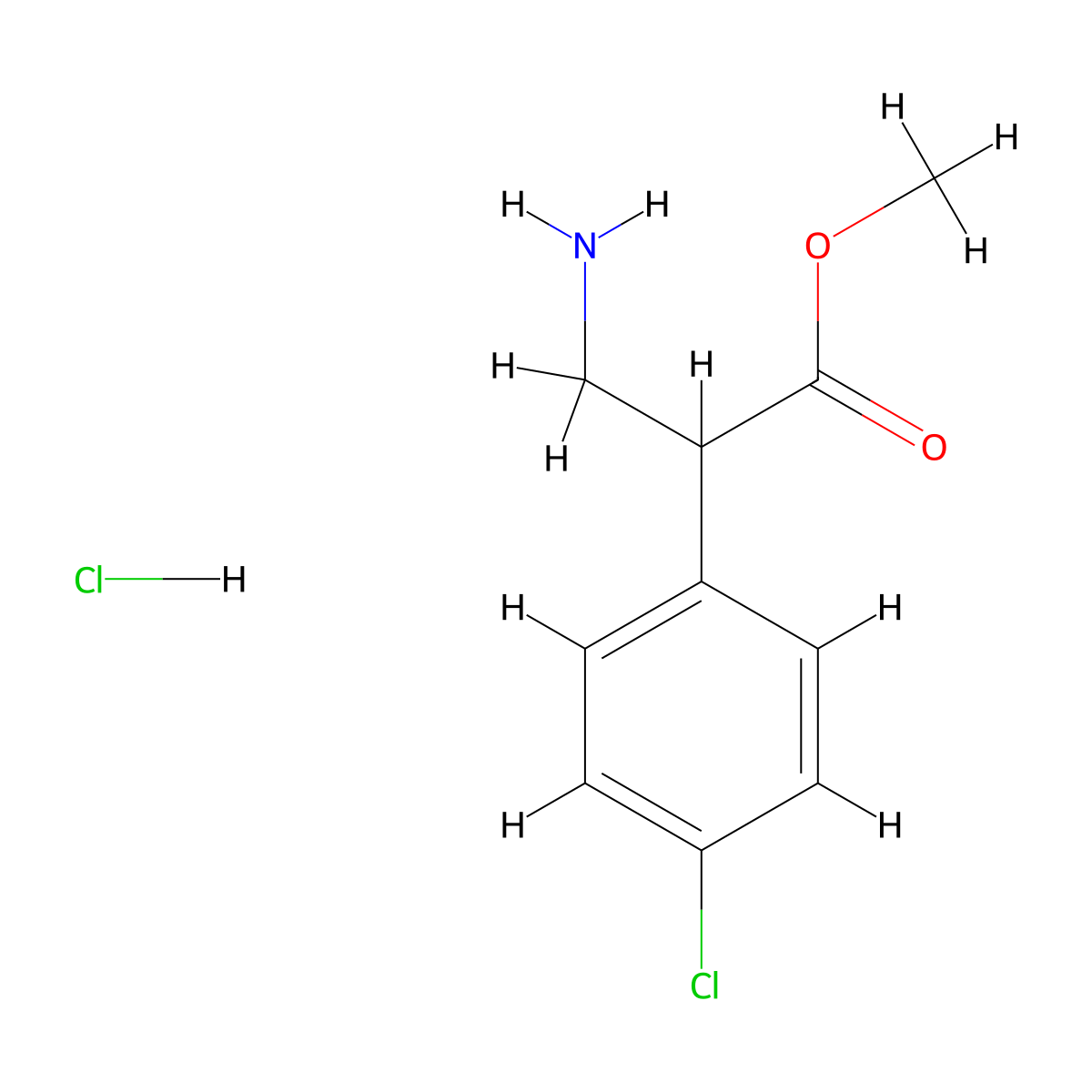 Methyl 3-amino-2-(4-chlorophenyl)propanoate hydrochloride molecular structure, CAS 1001180-63-7
