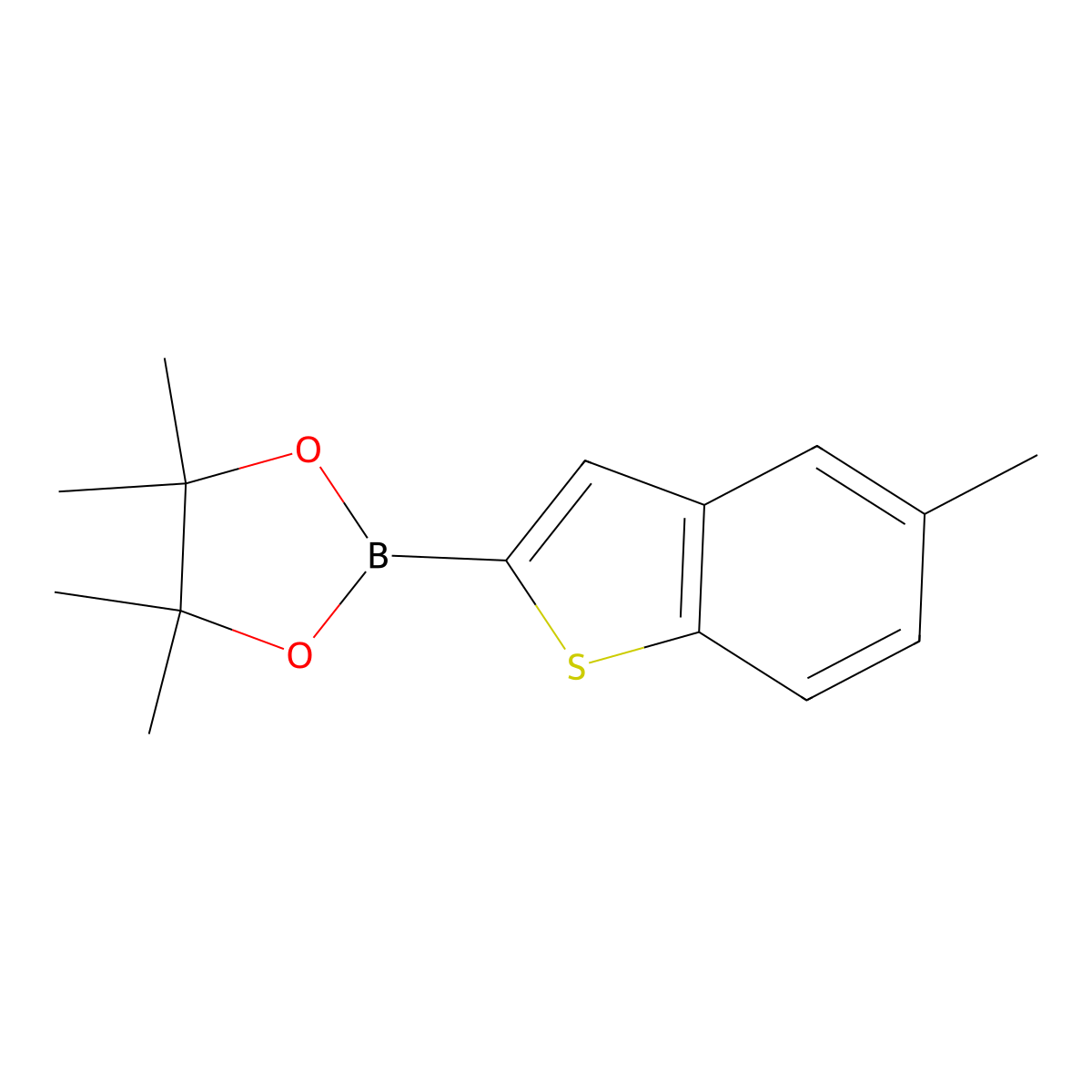 4,4,5,5-Tetramethyl-2-(5-methylbenzo[b]thiophen-2-yl)-1,3,2-dioxaborolane molecular structure, CAS 1001200-61-8