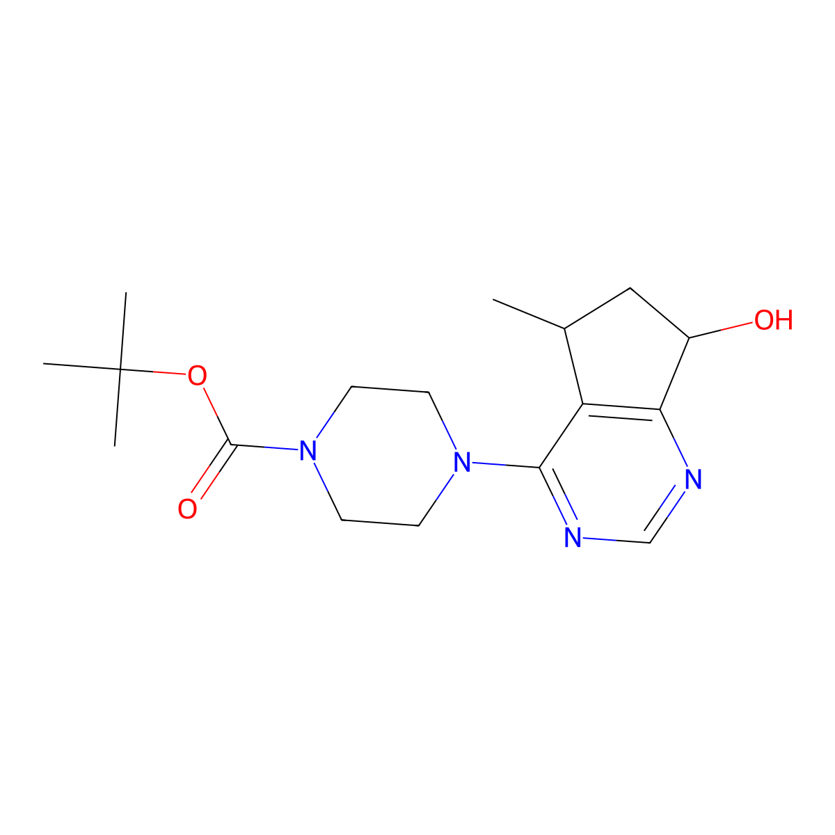 tert-Butyl 4-((5R,7S)-7-hydroxy-5-methyl-6,7-dihydro-5H-cyclopenta[d]pyrimidin-4-yl)piperazine-1-carboxylate molecular structure, CAS 1001201-61-1