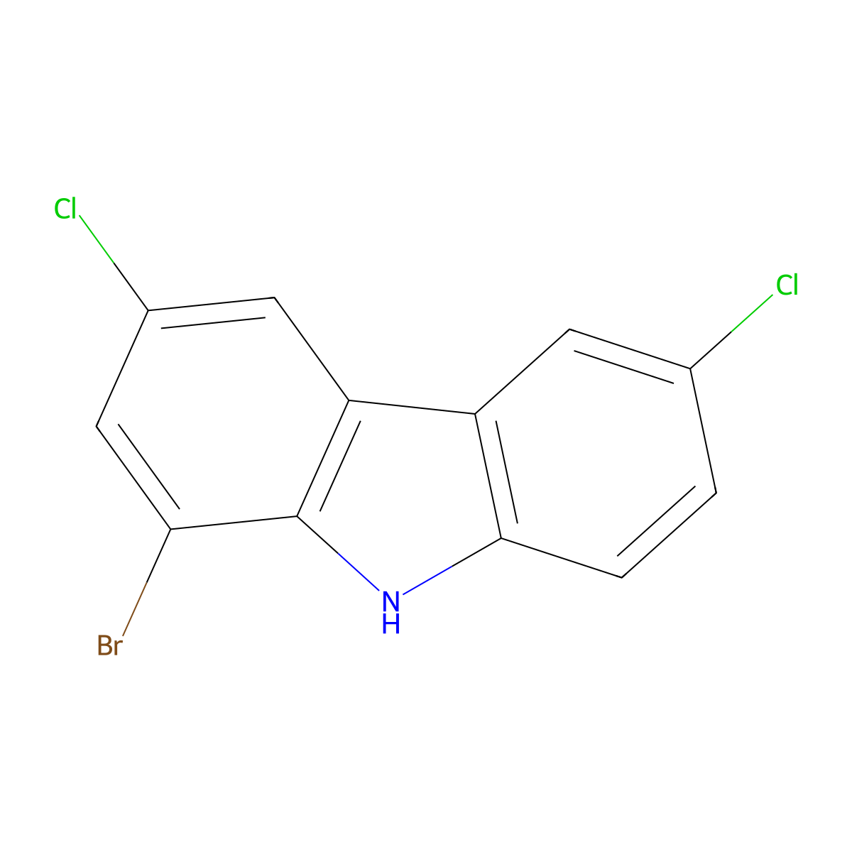 1-Bromo-3,6-dichlorocarbazole molecular structure, CAS 100125-05-1