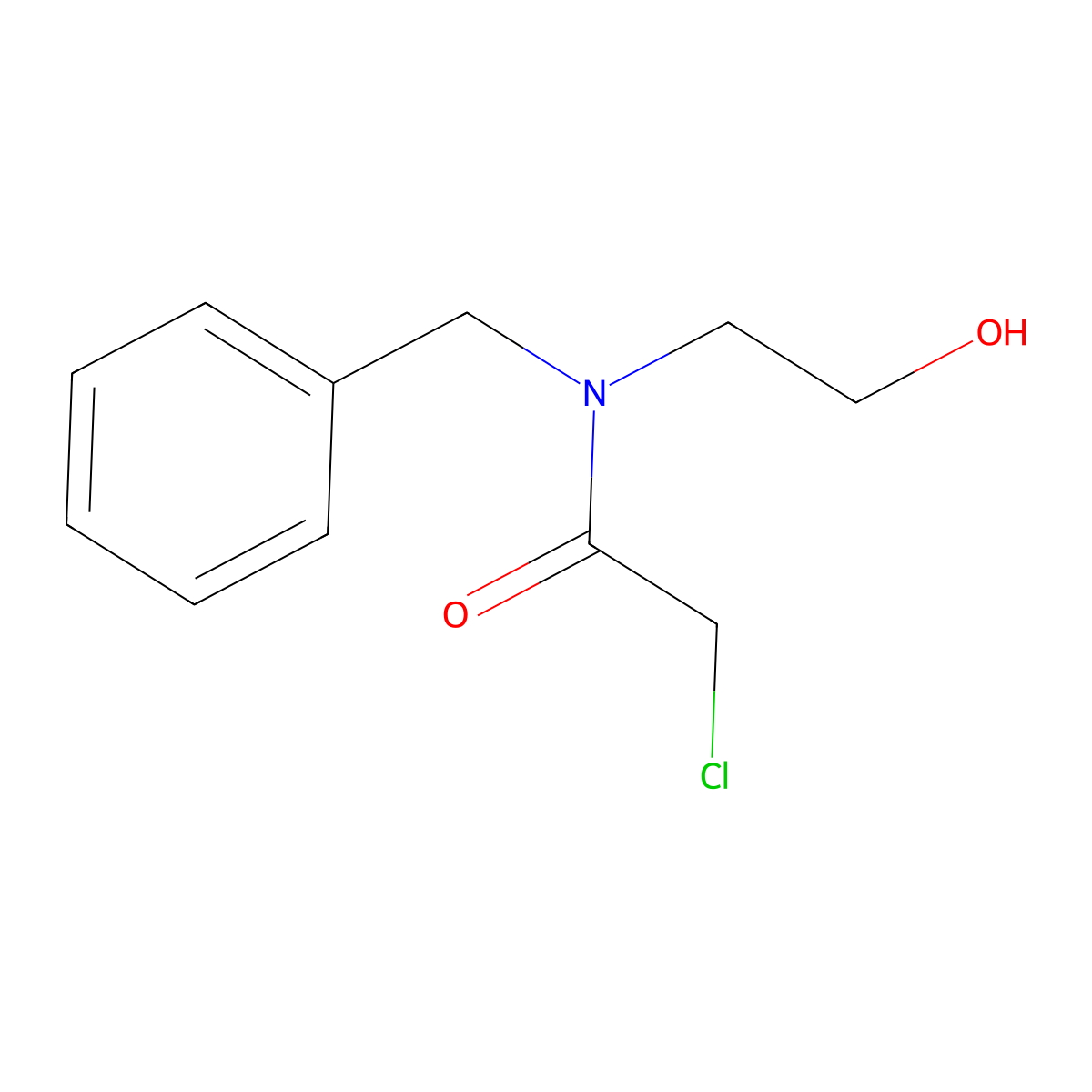 N-benzyl-2-chloro-N-(2-hydroxyethyl)acetamide molecular structure, CAS 100129-49-5