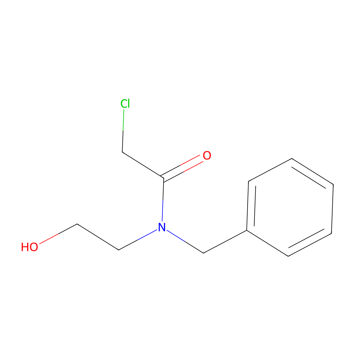 N-benzyl-2-chloro-N-(2-hydroxyethyl)acetamide molecular structure, CAS 100129-49-5
