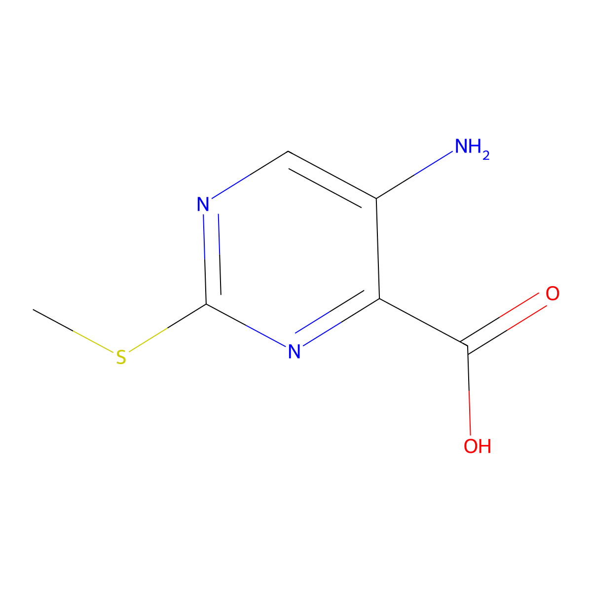 5-Amino-2-(methylsulfanyl)pyrimidine-4-carboxylic acid molecular structure, CAS 100130-05-0