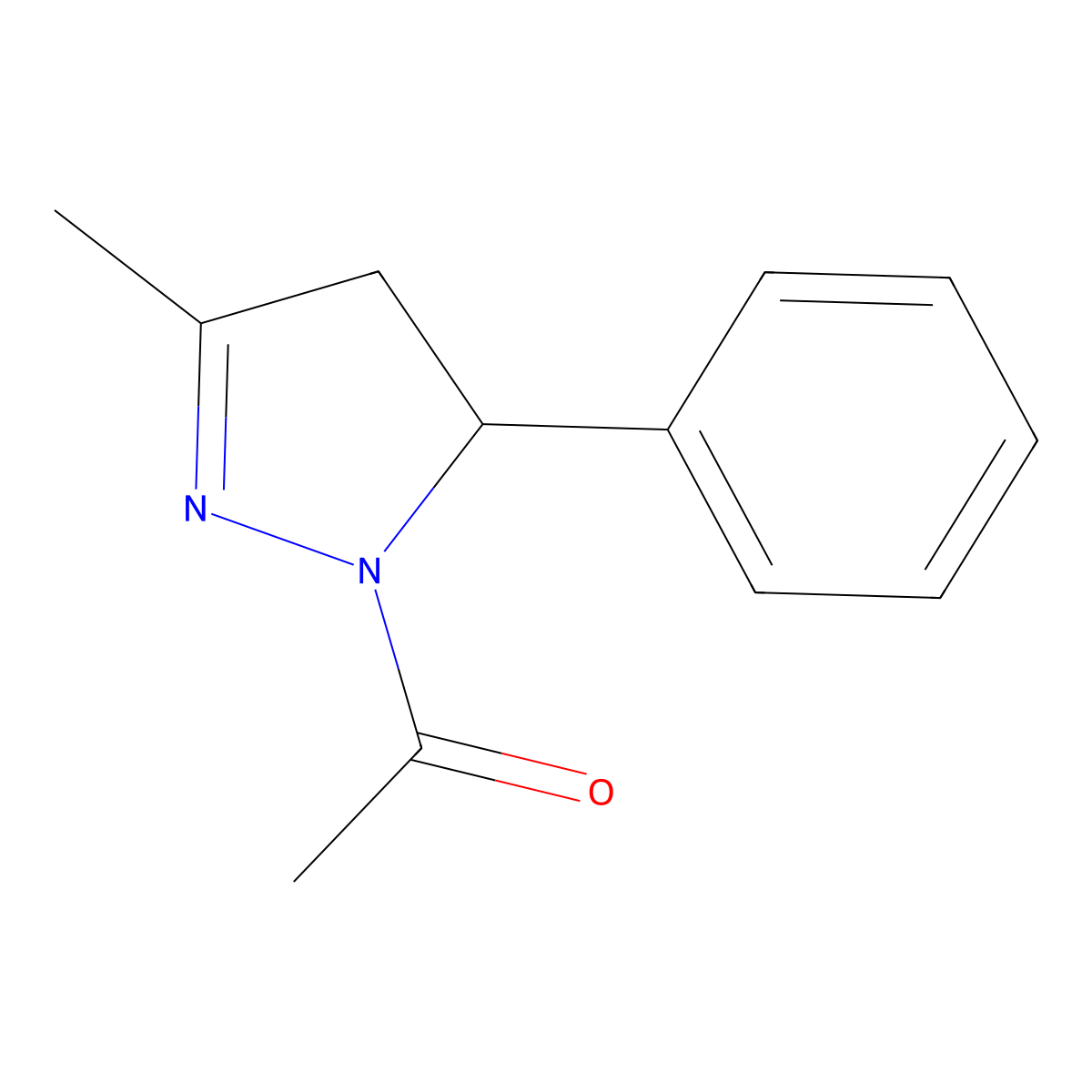 1-acetyl-3-methyl-5-phenyl-4,5-dihydro-1H-pyrazole molecular structure, CAS 100134-56-3