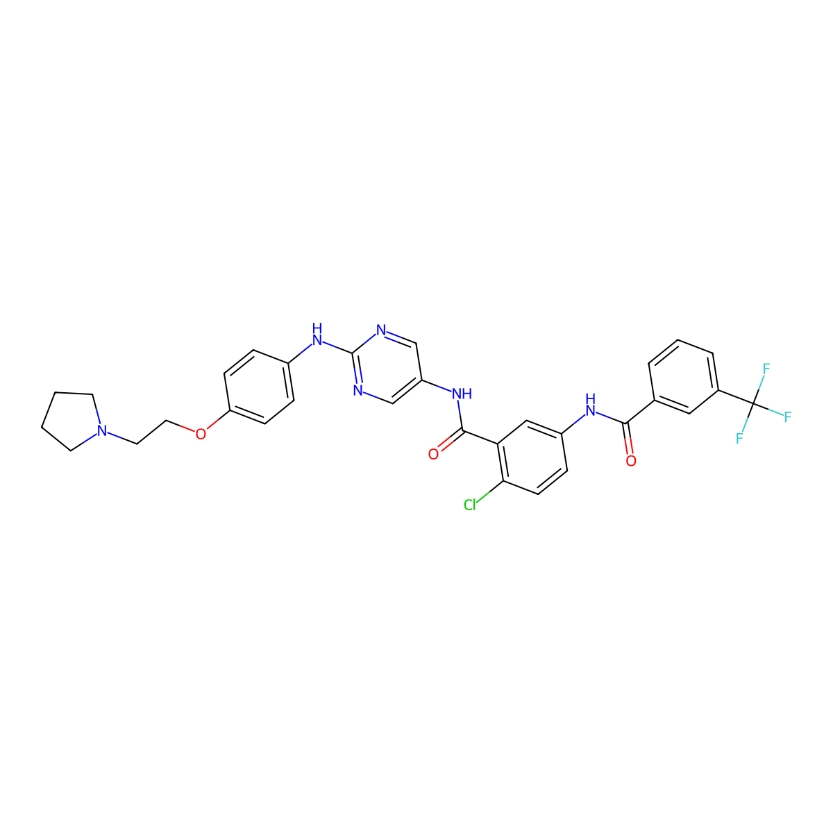 2-Chloro-N-[2-[[4-[2-(pyrrolidin-1-yl)ethoxy]phenyl]amino]pyrimidin-5-yl]-5-(3-trifluoromethylbenzoylamino)benzamide molecular structure, CAS 1001341-27-0